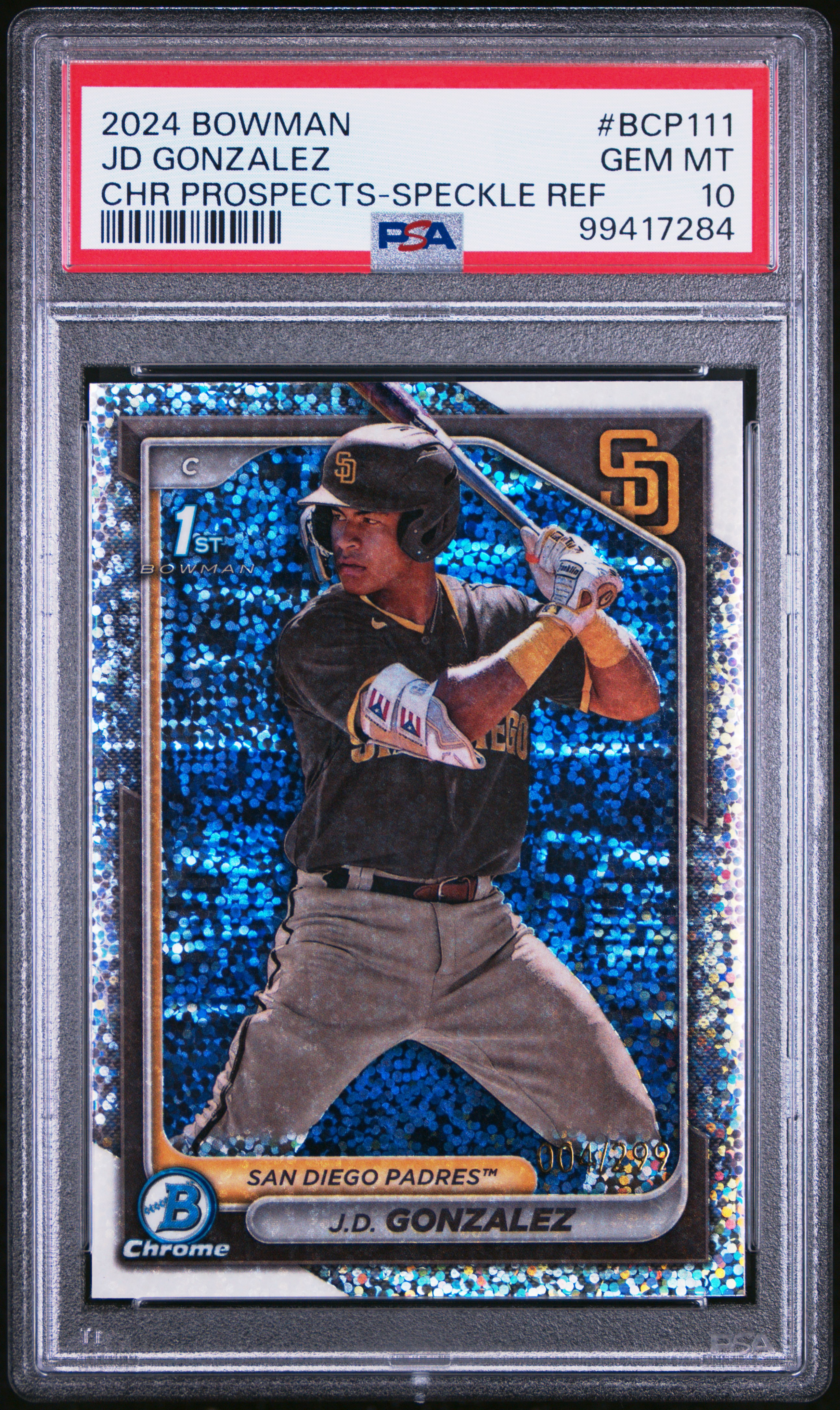2024 Bowman Chrome Prospects Jd Gonzalez #Bcp111 (Chr Prospects-Speckle Ref) Gem Mt 10 front