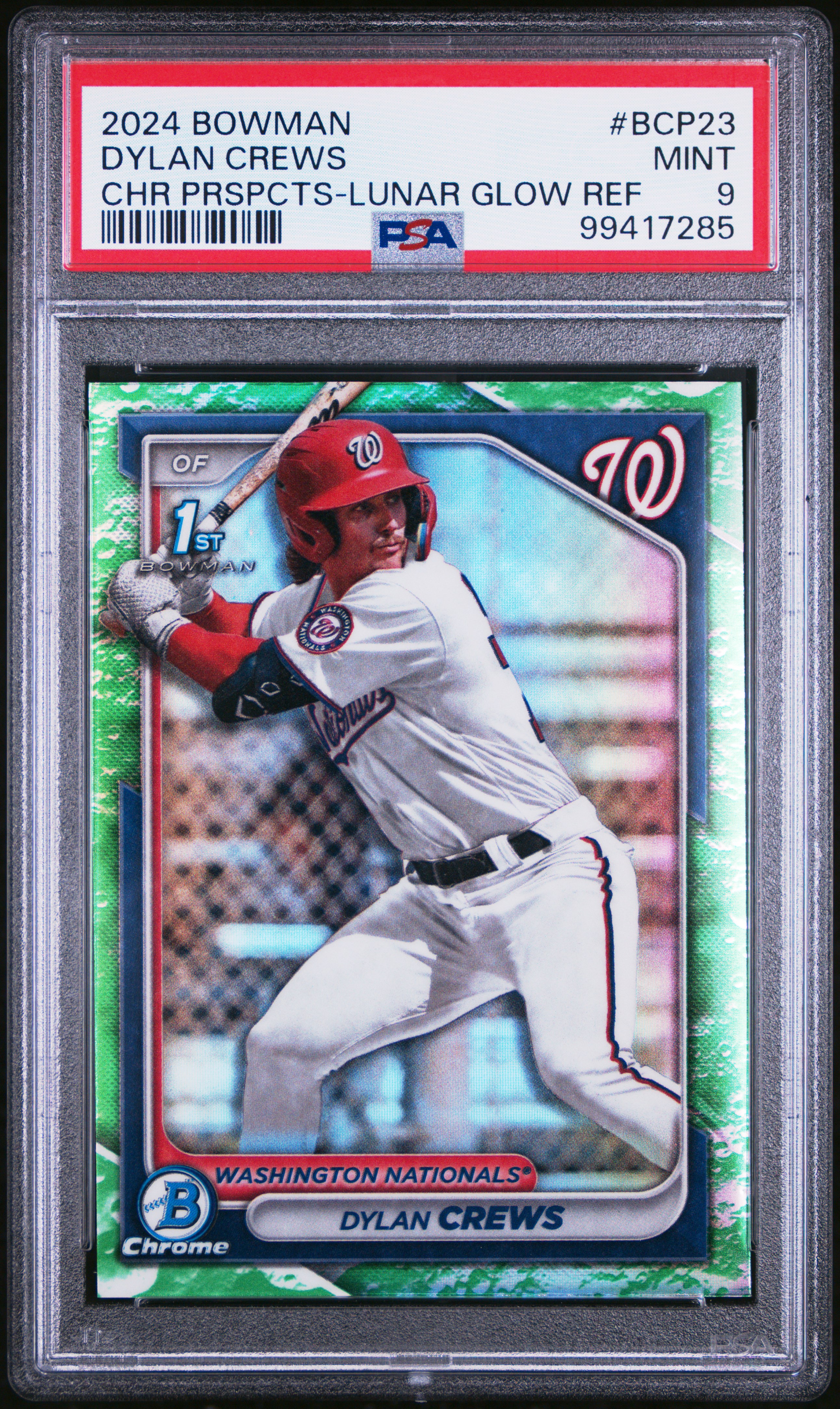 2024 Bowman Chrome Prospects Dylan Crews #Bcp23 (Chr Prspcts-Lunar Glow Ref) Mint 9 front