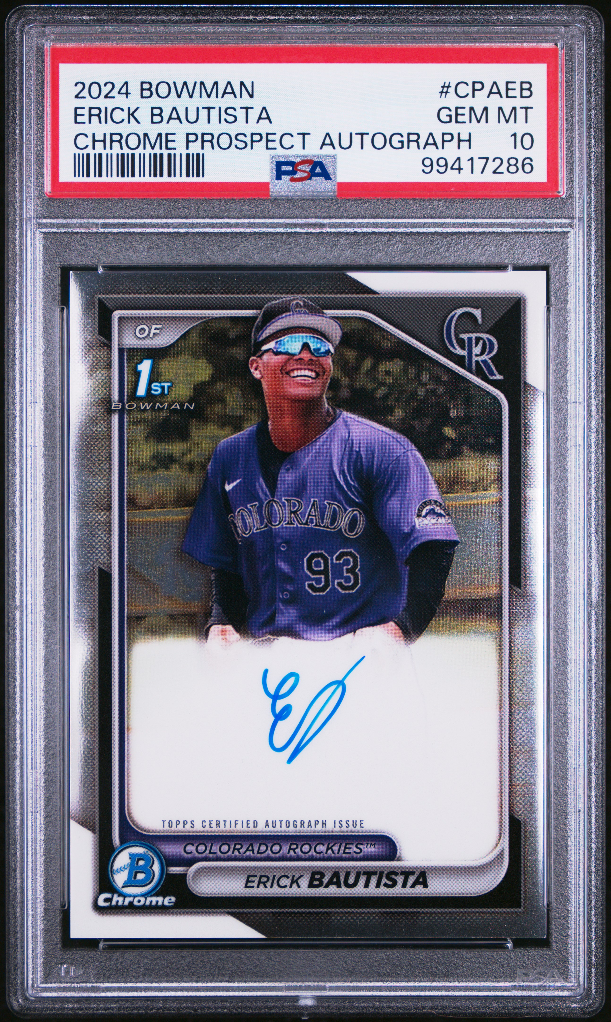 2024 Bowman Chrome Prospect Autographs Erick Bautista #Cpaeb Gem Mt 10 front