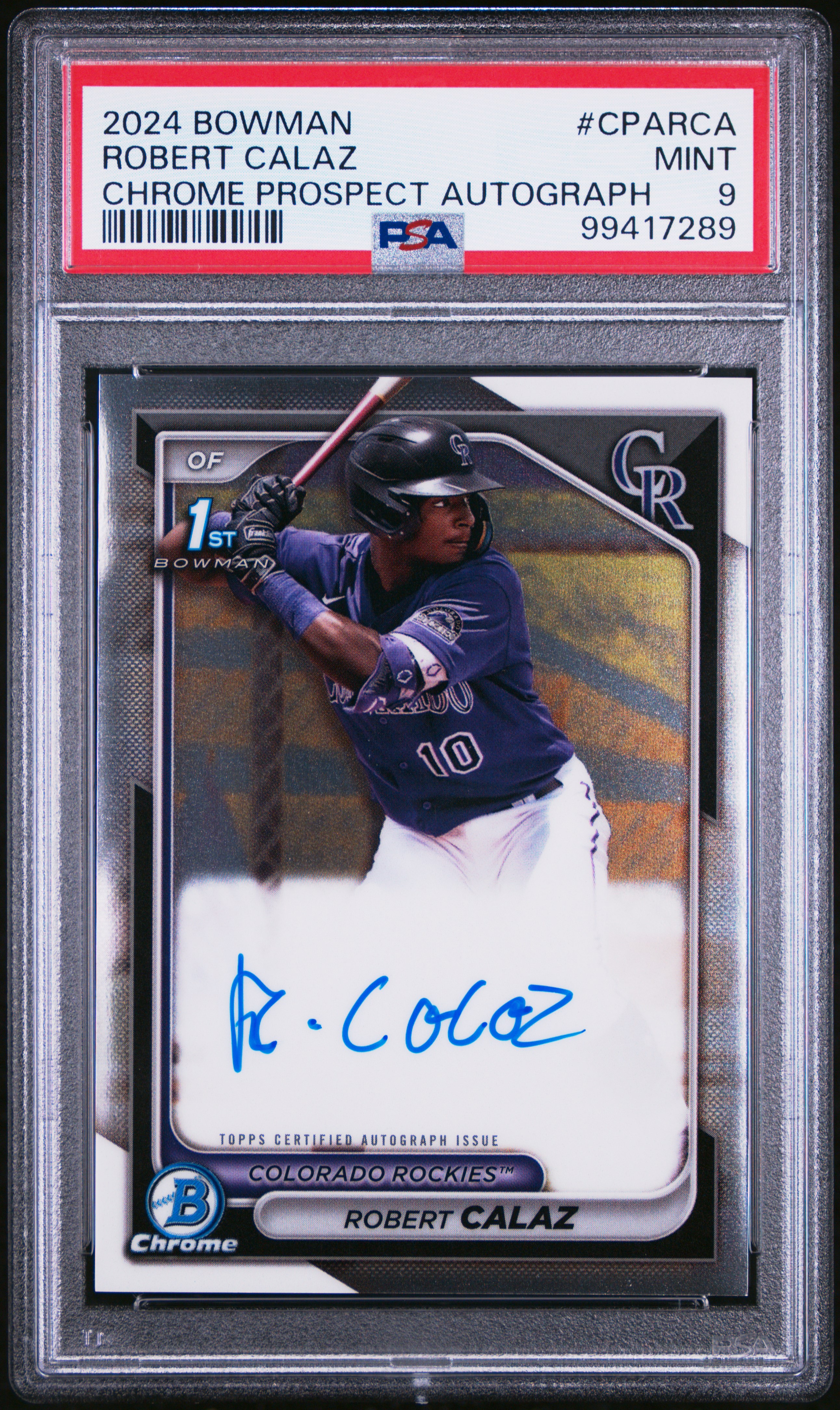 2024 Bowman Chrome Prospect Autographs Robert Calaz #Cparca Mint 9 front