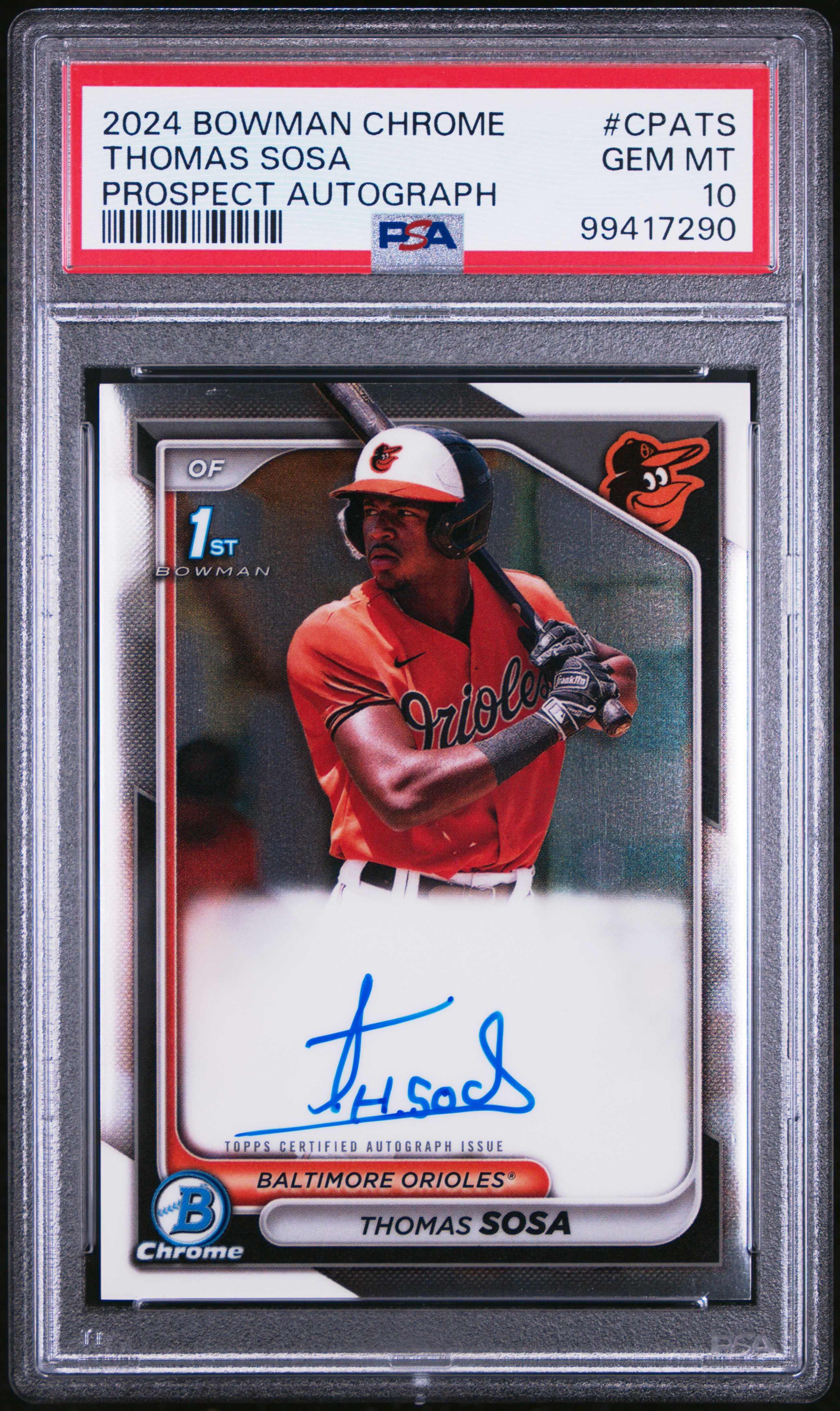 2024 Bowman Chrome Prospect Autographs Thomas Sosa #Cpats (Prospect Autograph) Gem Mt 10 front