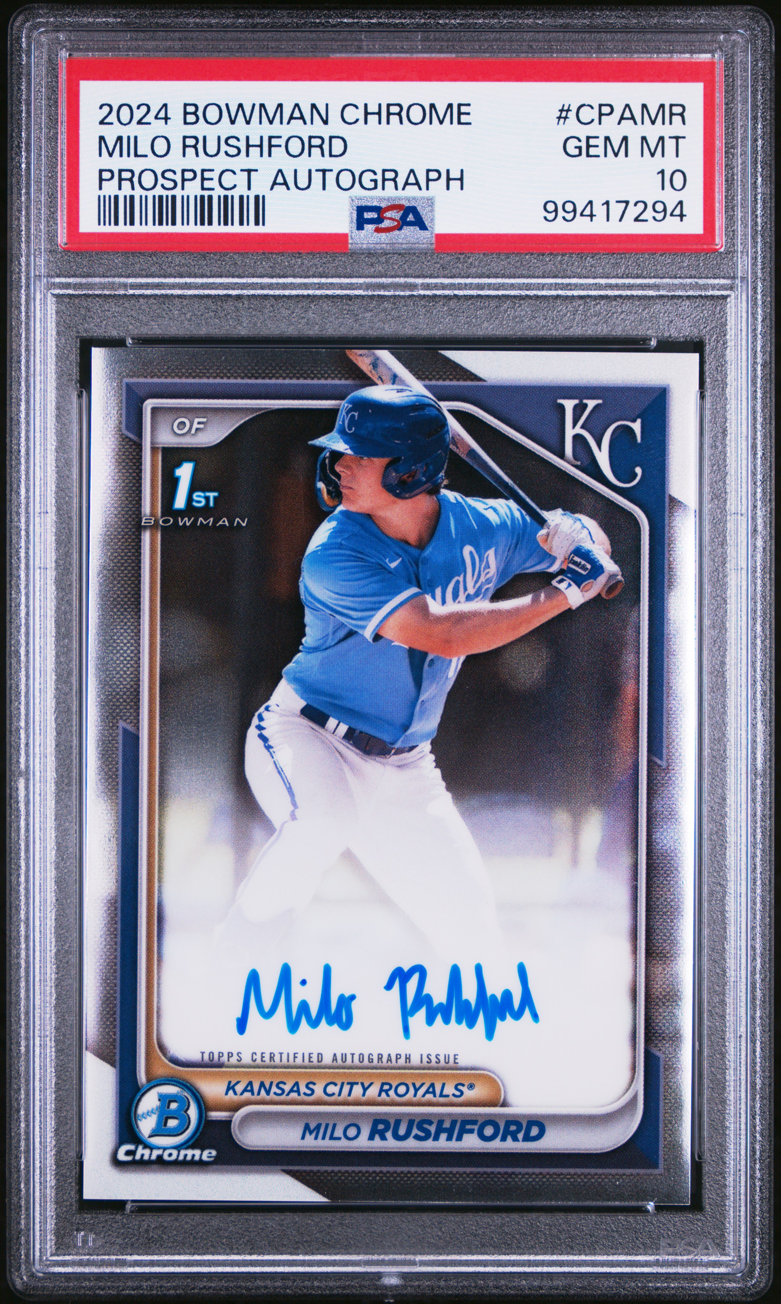 2024 Bowman Chrome Prospect Autographs Milo Rushford #Cpamr (Prospect Autograph) Gem Mt 10 front