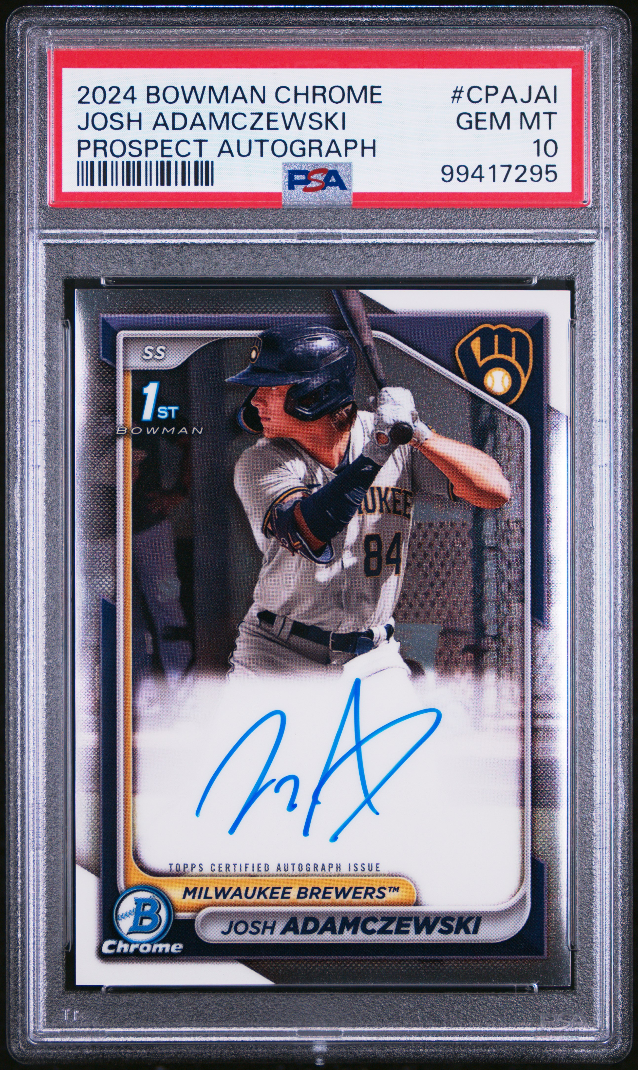 2024 Bowman Chrome Prospect Autographs Josh Adamczewski #Cpajai (Prospect Autograph) Gem Mt 10 front