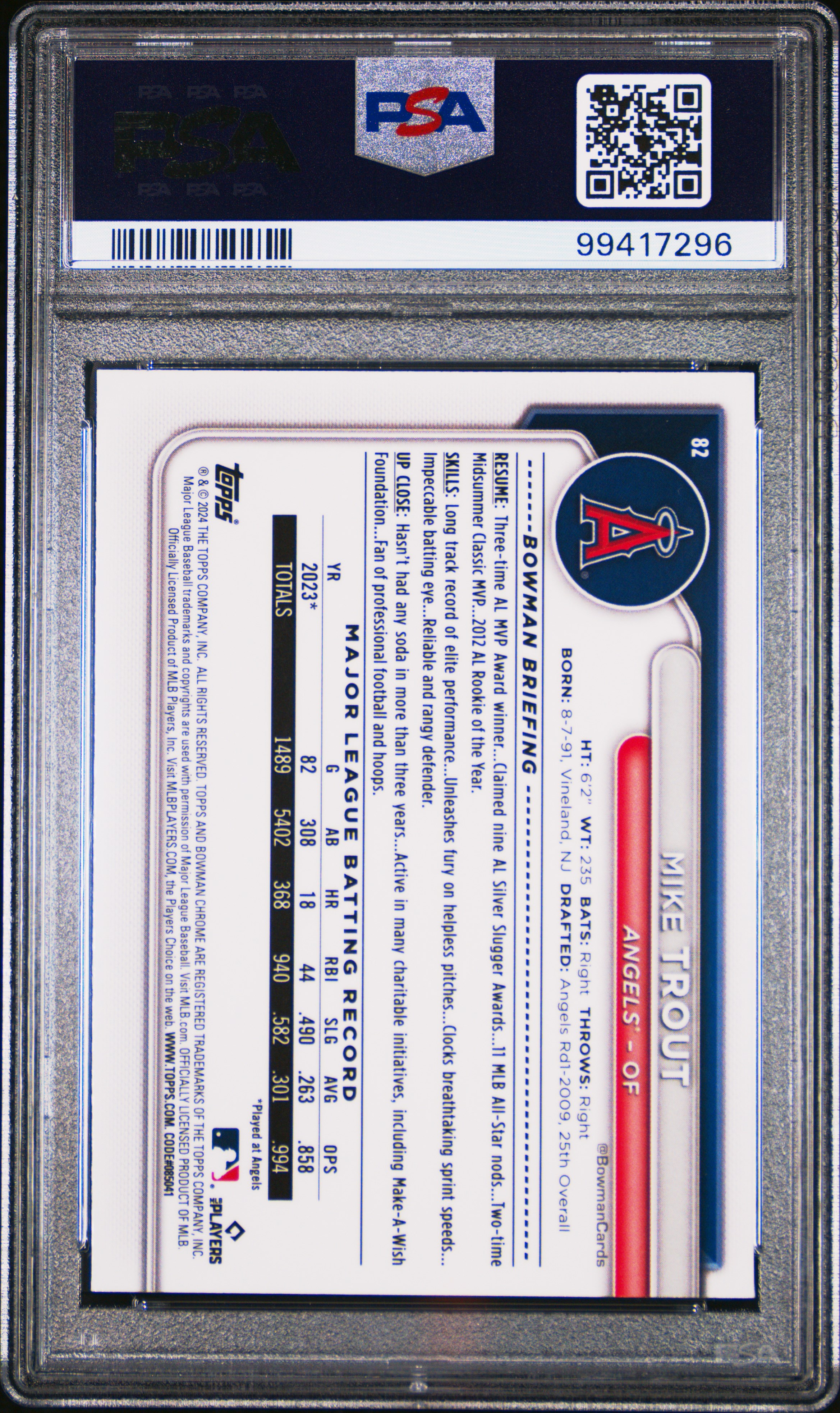 2024 Bowman Chrome Mike Trout #82 (Fuchsia Refractor) Nm-Mt 8 back