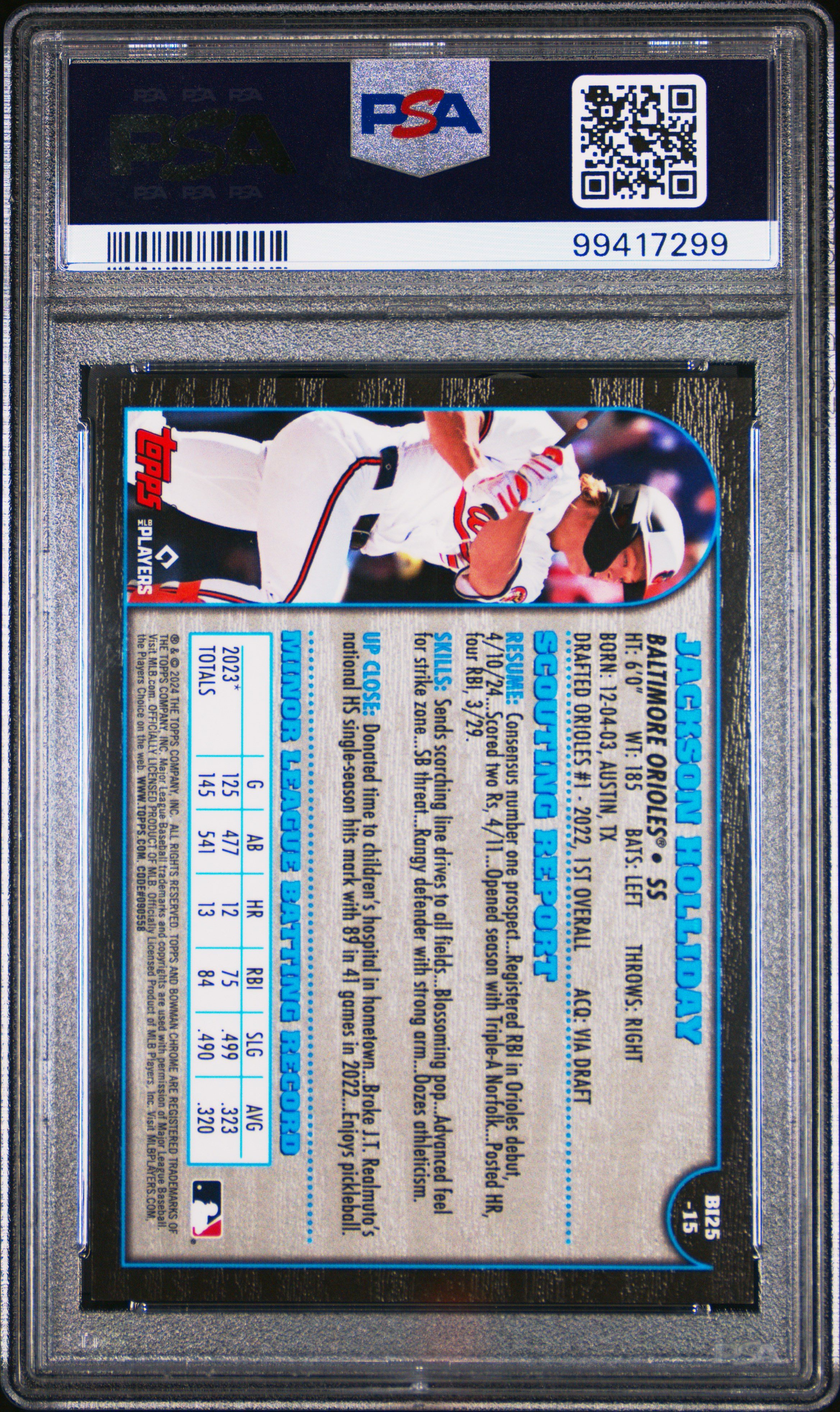 2024 Bowman Chrome 1999 Bowman Chrome 25Th Anniversary International Jackson Holliday #15 Mint 9 back