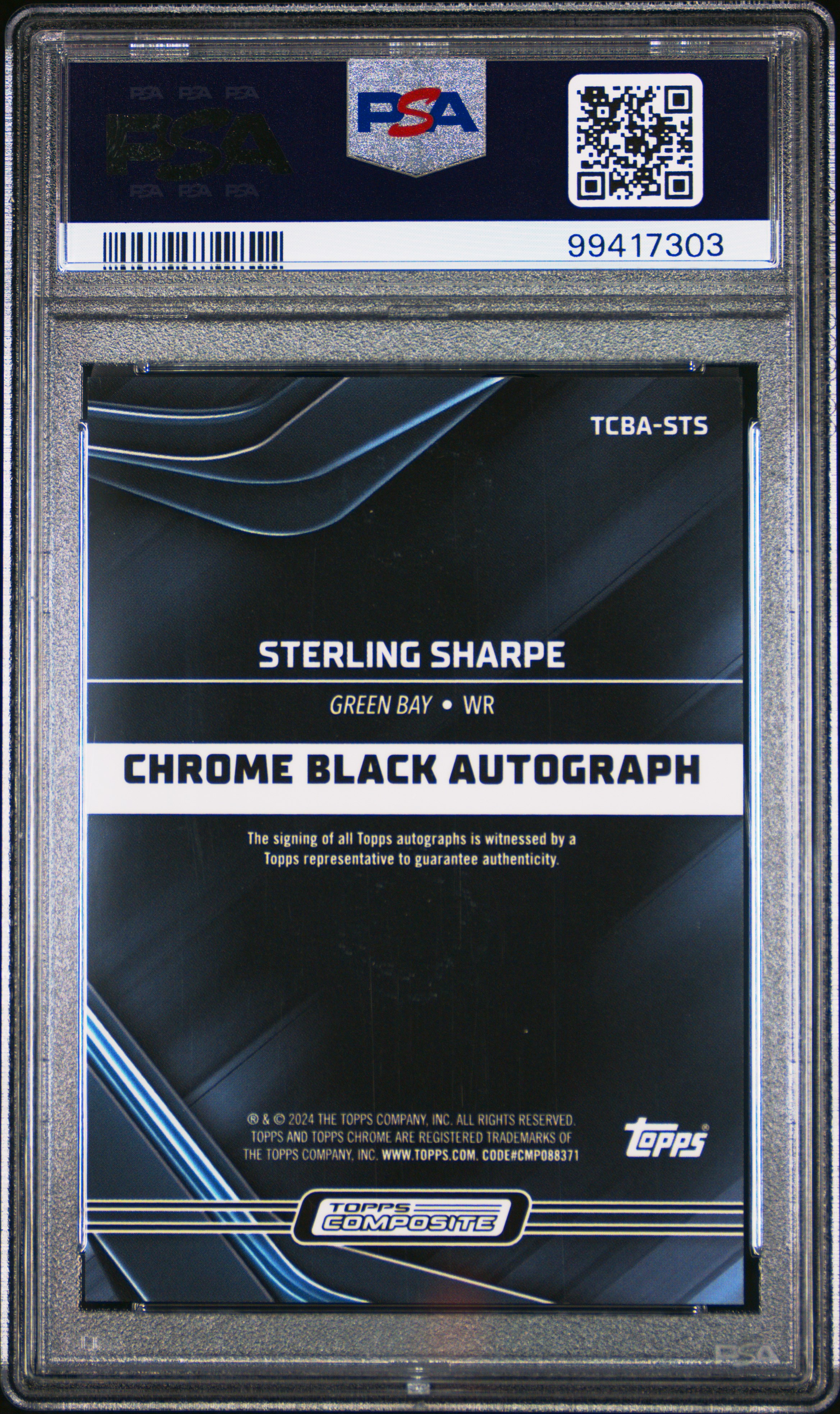 2023 Topps Composite Topps Chrome Black Autographs Sterling Sharpe #Tcbasts Gem Mt 10 back