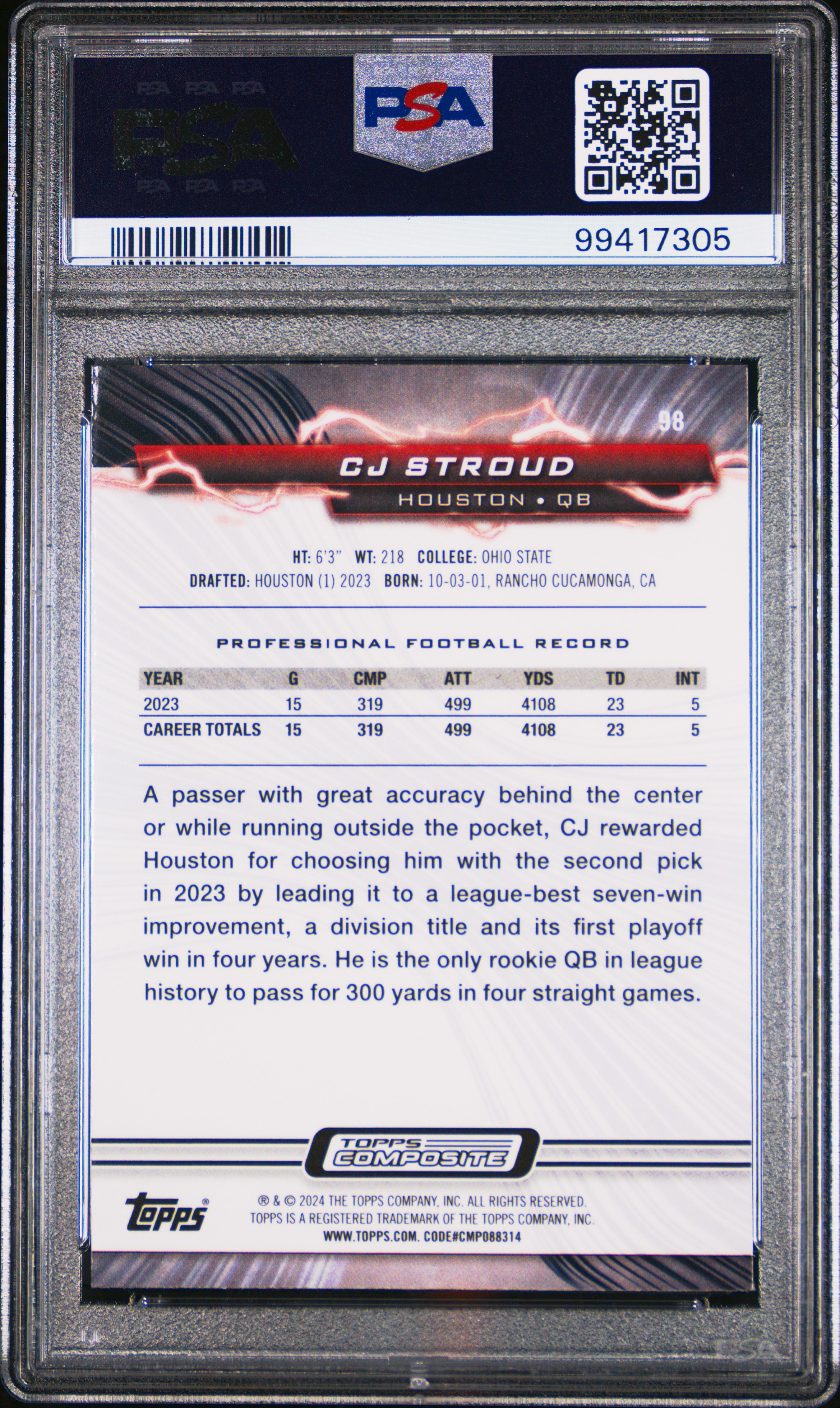 2023 Topps Composite Cj Stroud #98 Mint 9 back