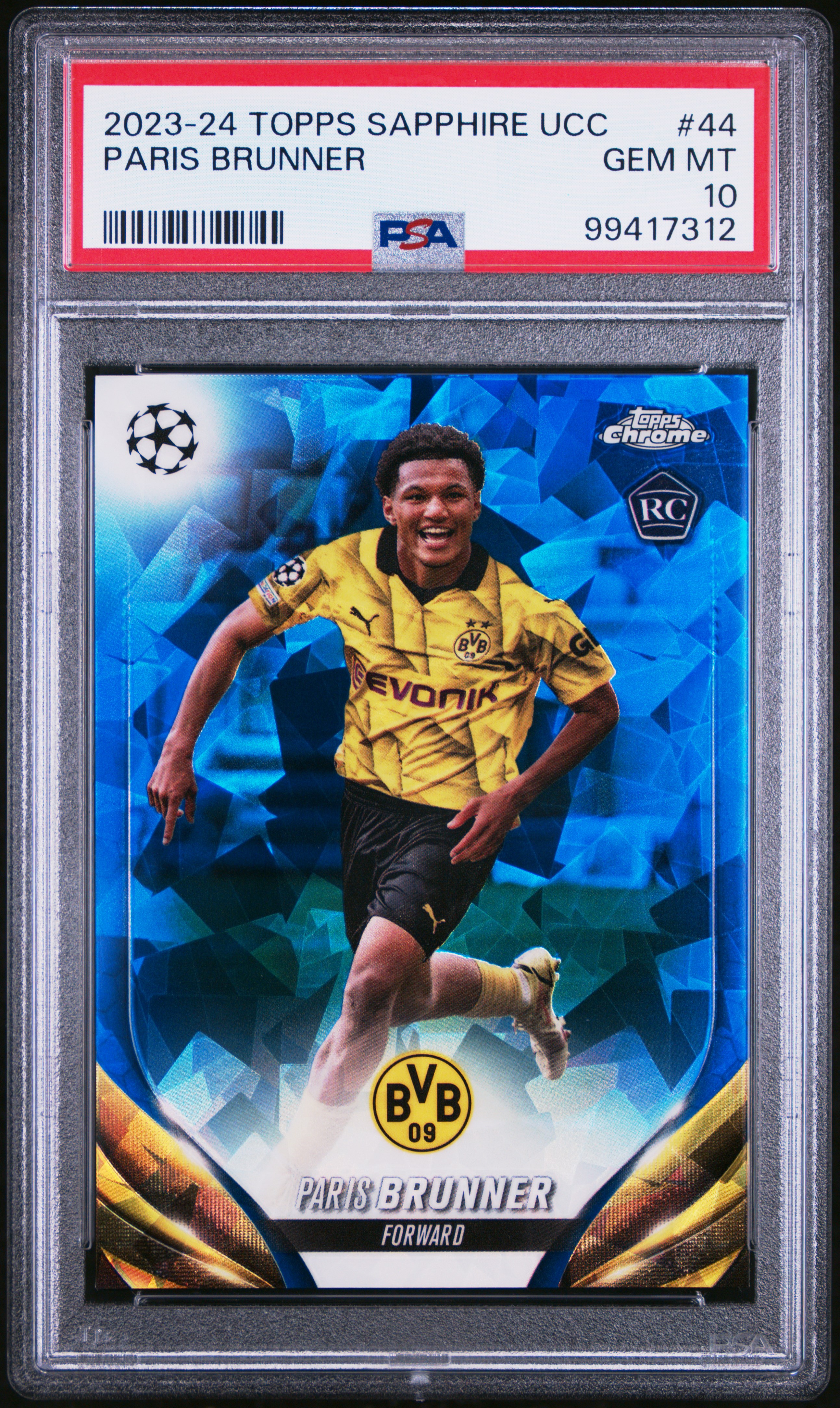 2023-24 Topps Chrome Sapphire Edition Uefa Club Competitions Paris Brunner #44 Gem Mt 10 front