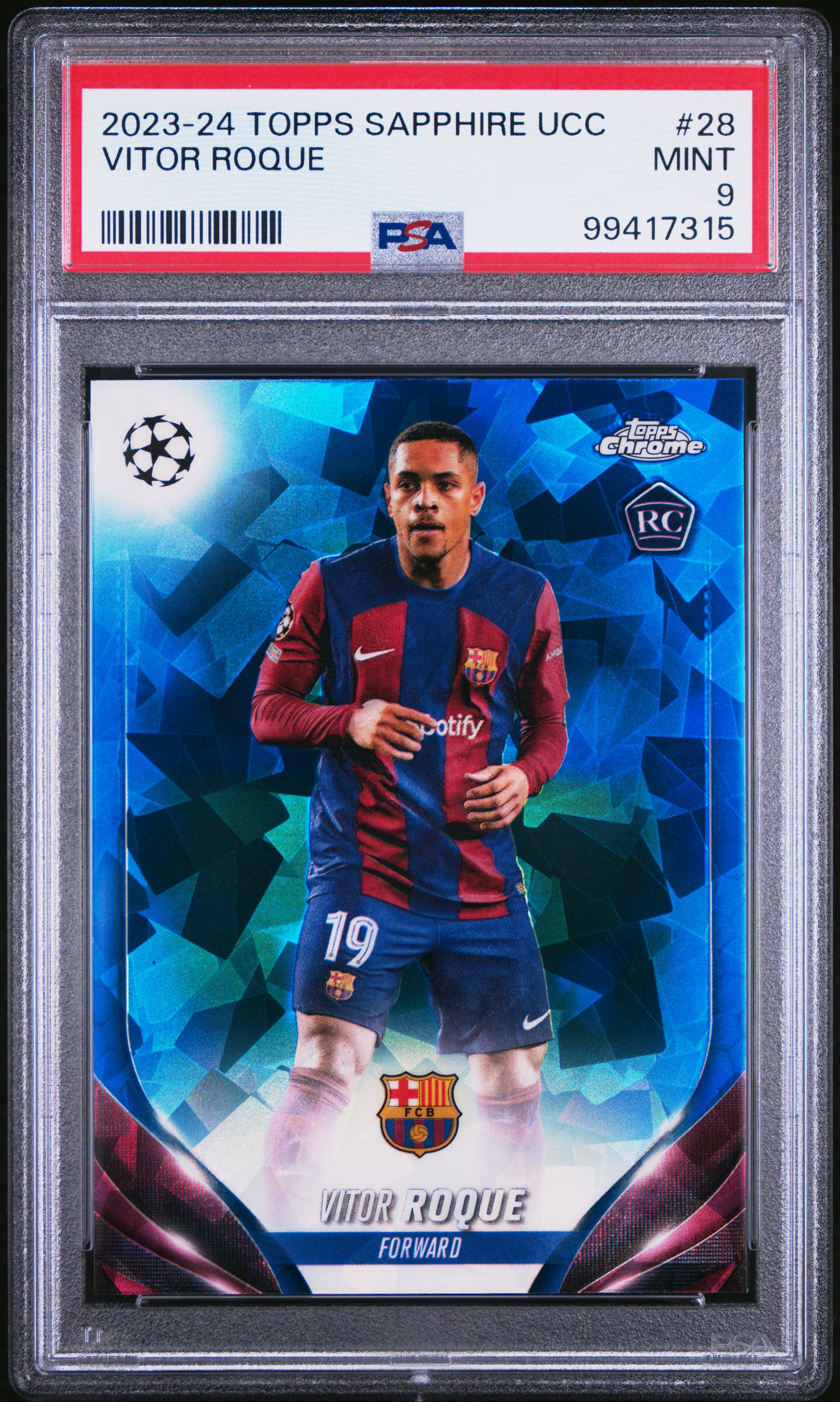 2023-24 Topps Chrome Sapphire Edition Uefa Club Competitions Vitor Roque #28 Mint 9 front