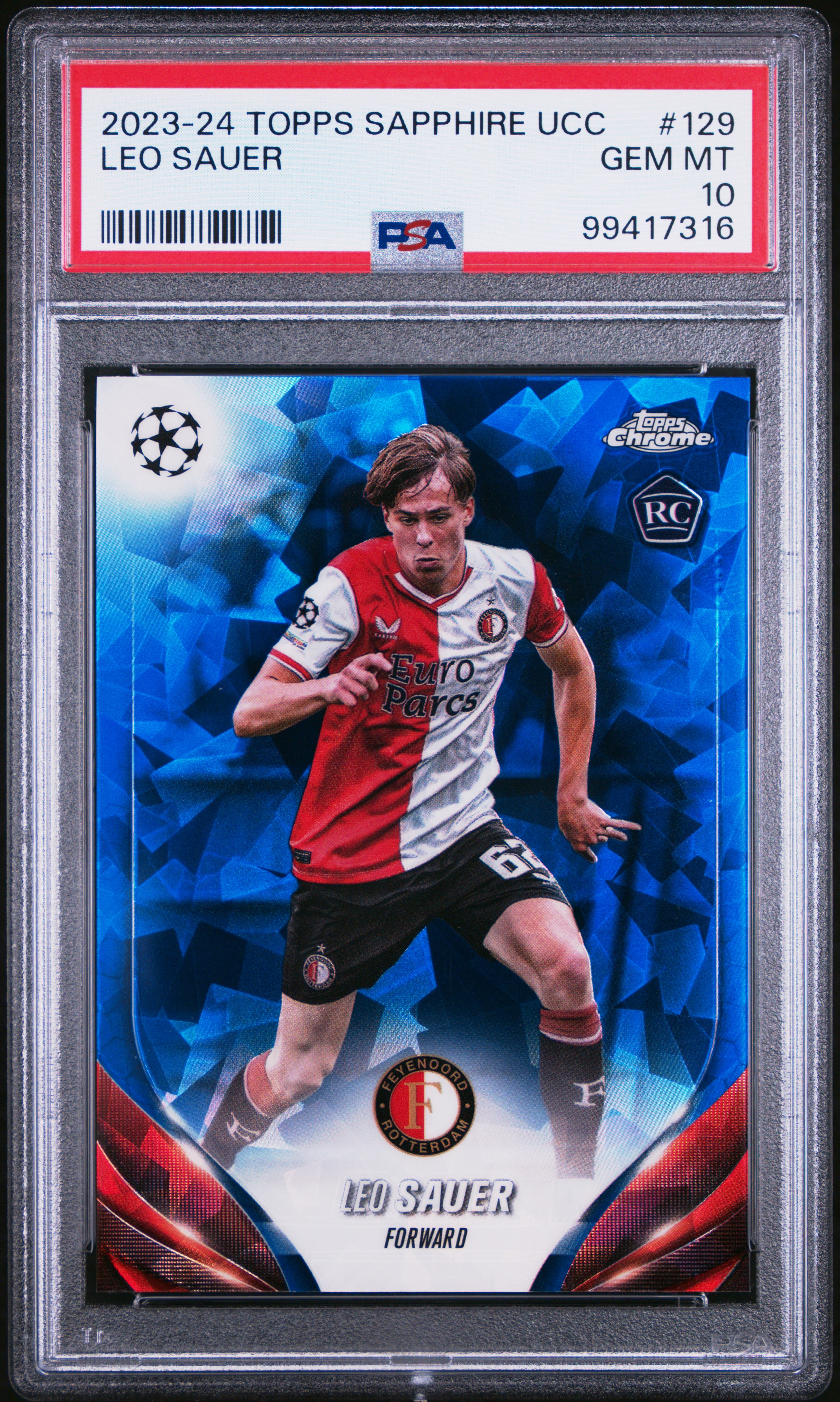 2023-24 Topps Chrome Sapphire Edition Uefa Club Competitions Leo Sauer #129 Gem Mt 10 front