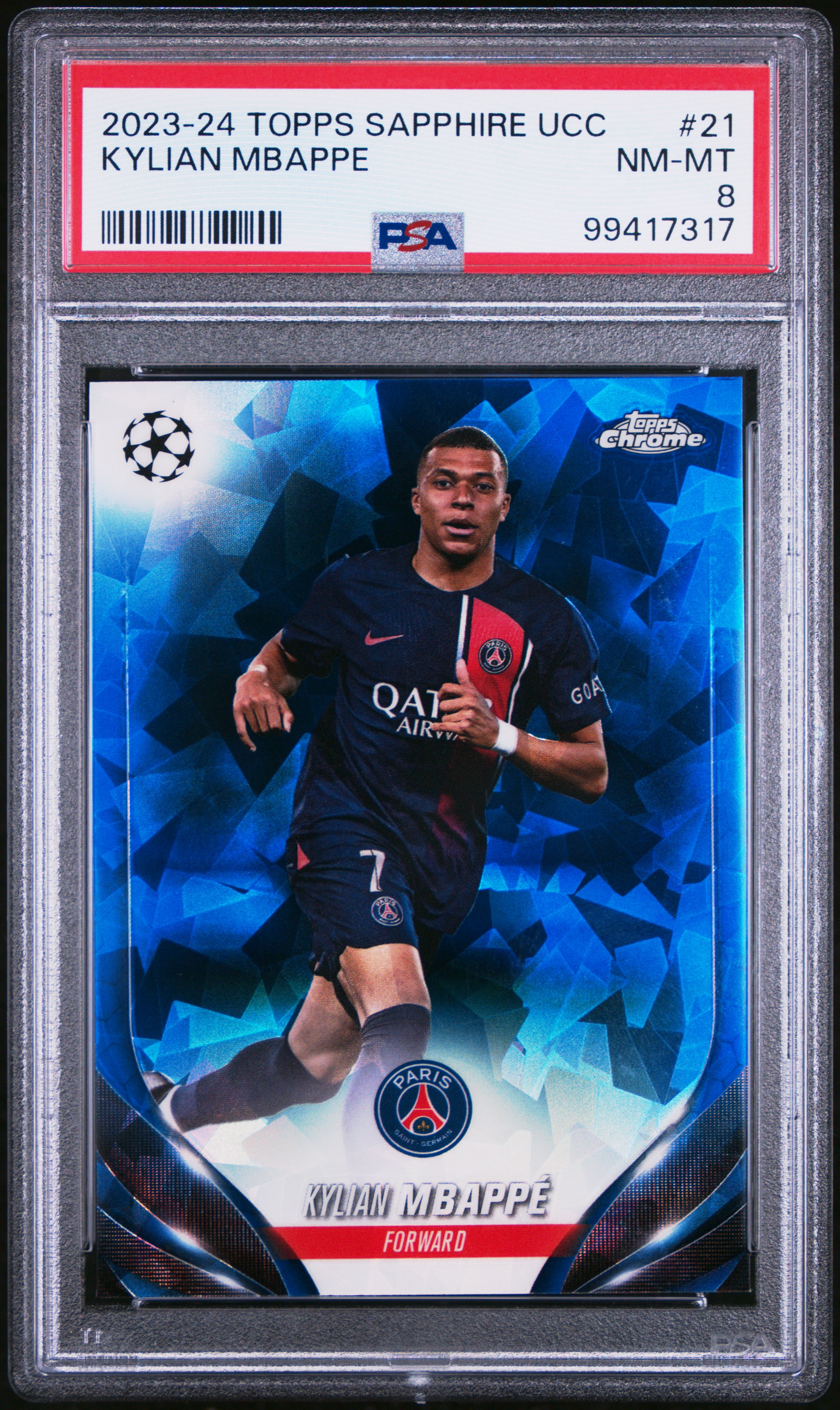 2023-24 Topps Chrome Sapphire Edition Uefa Club Competitions Kylian Mbappe #21 Nm-Mt 8 front