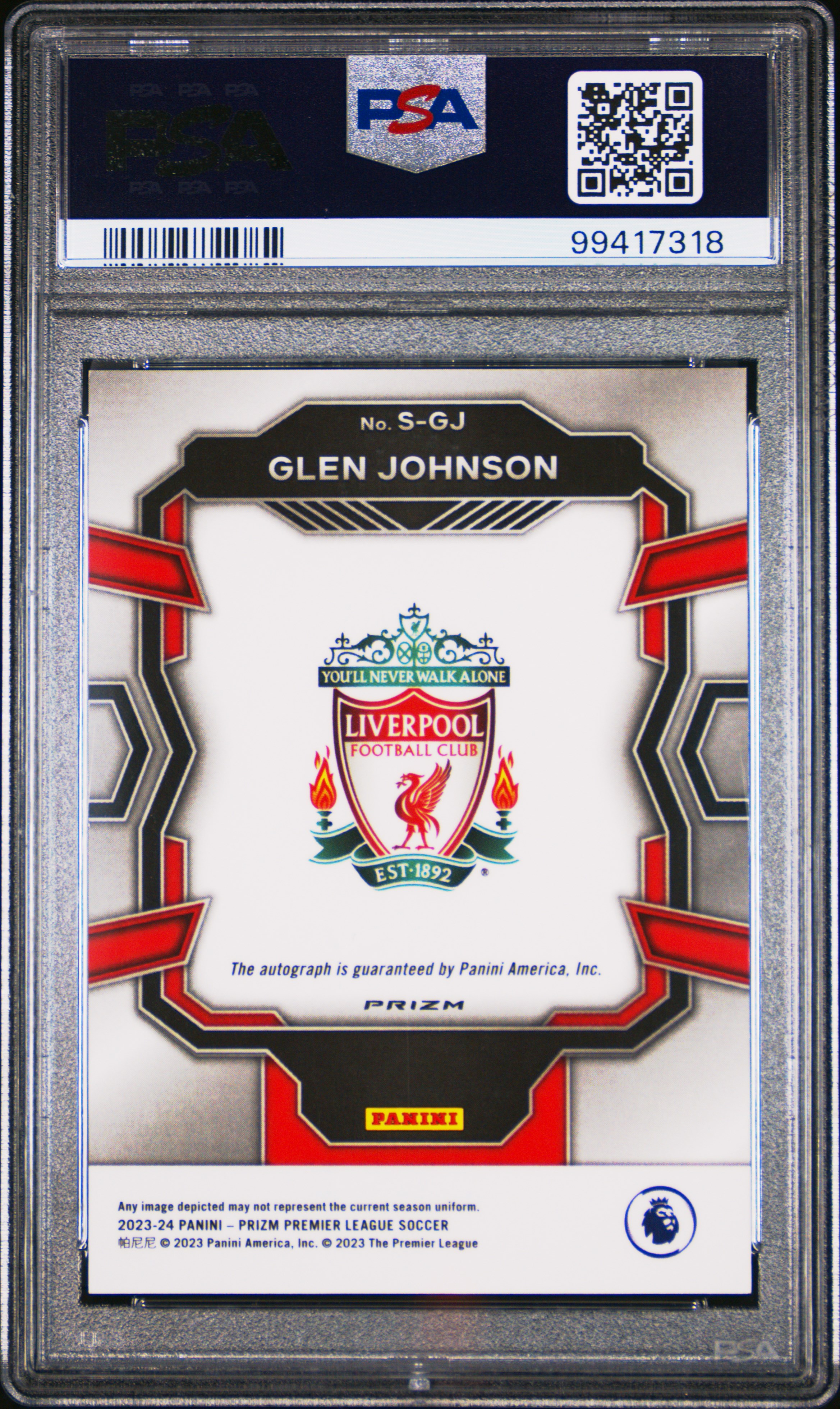 2023-24 Panini Prizm Premier League Signatures Glen Johnson #Sgj (Signature-Green Pulsar) Nm-Mt 8 back