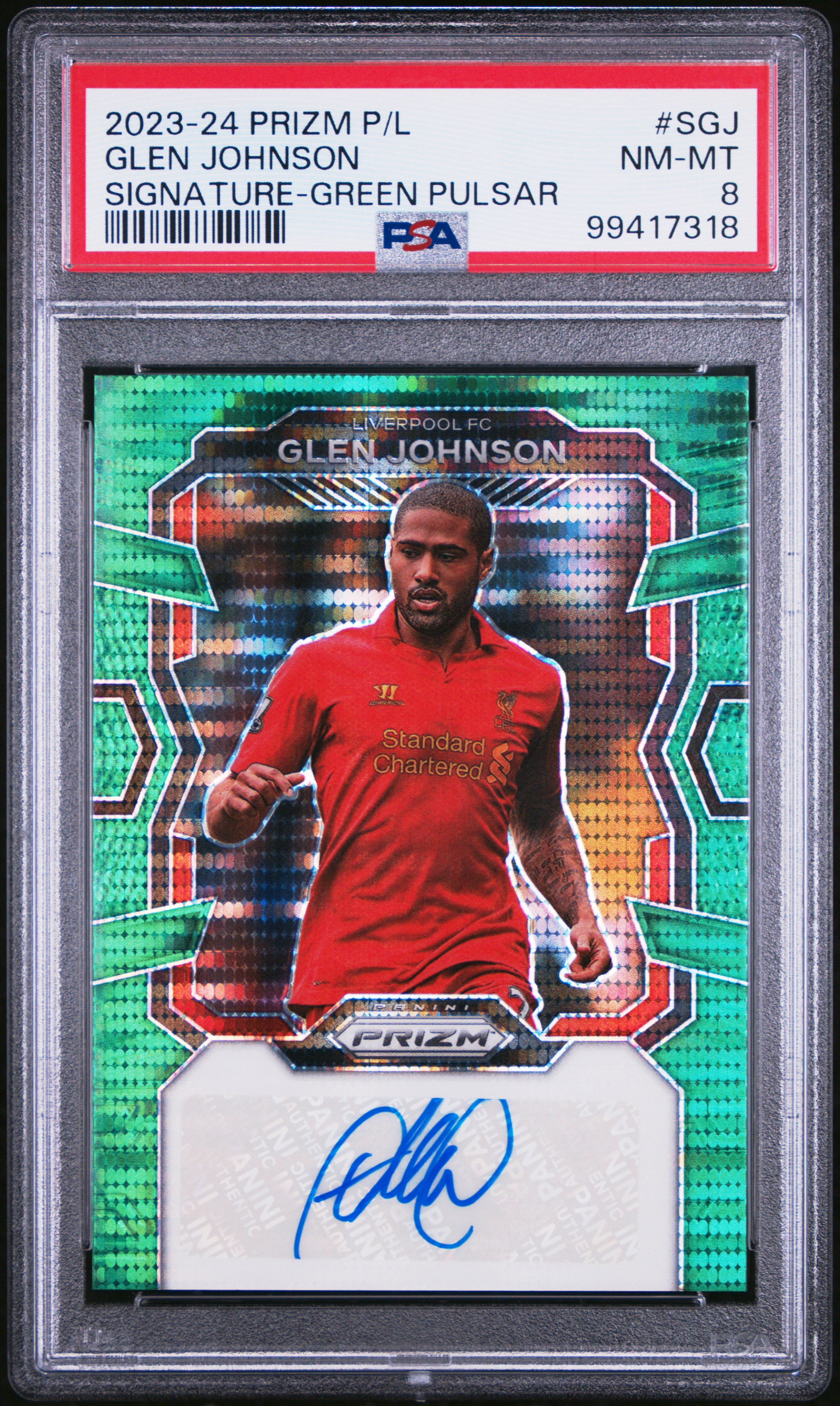 2023-24 Panini Prizm Premier League Signatures Glen Johnson #Sgj (Signature-Green Pulsar) Nm-Mt 8 front