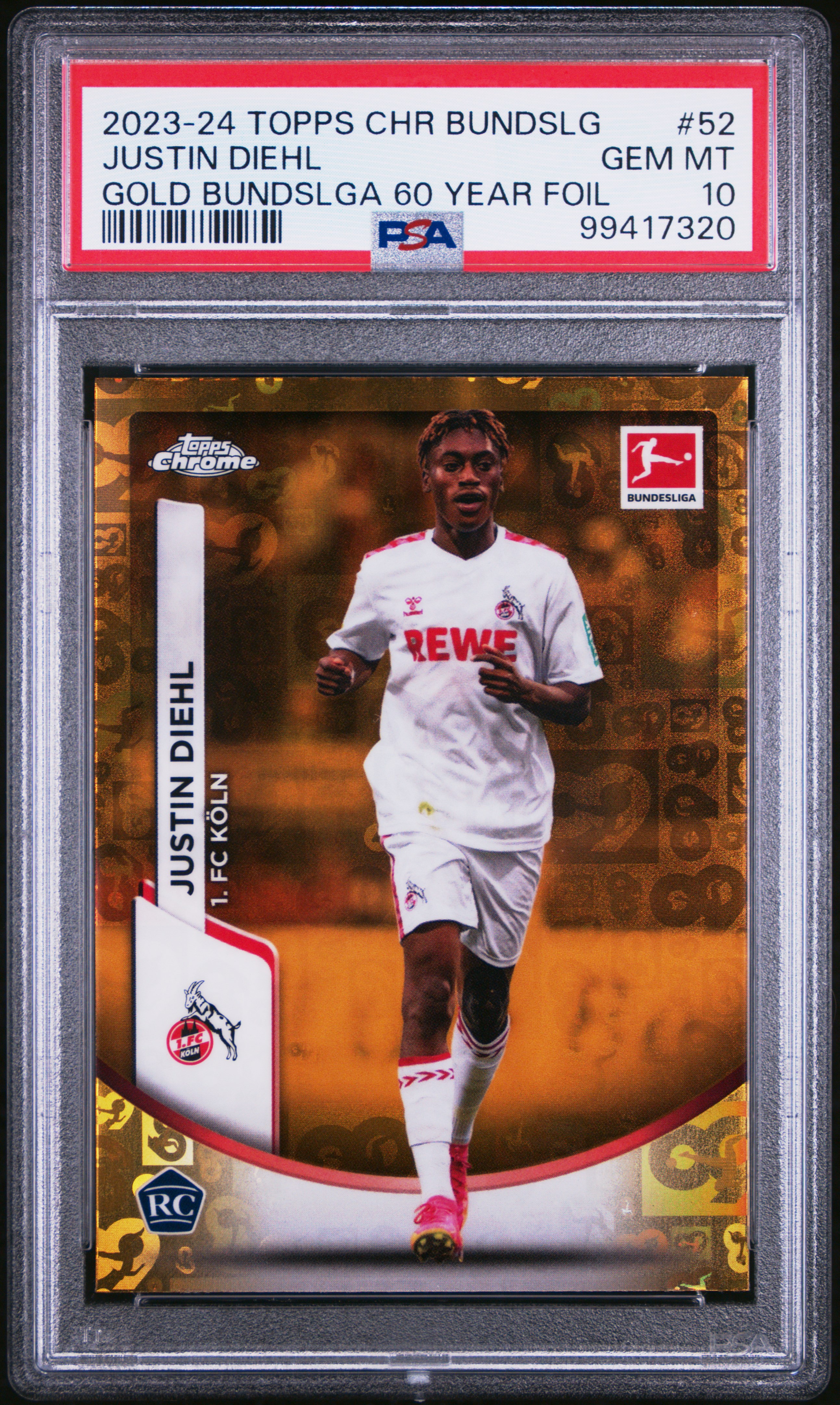 2023-24 Topps Chrome Bundesliga Justin Diehl #52 (Gold Bundslga 60 Year Foil) Gem Mt 10 front