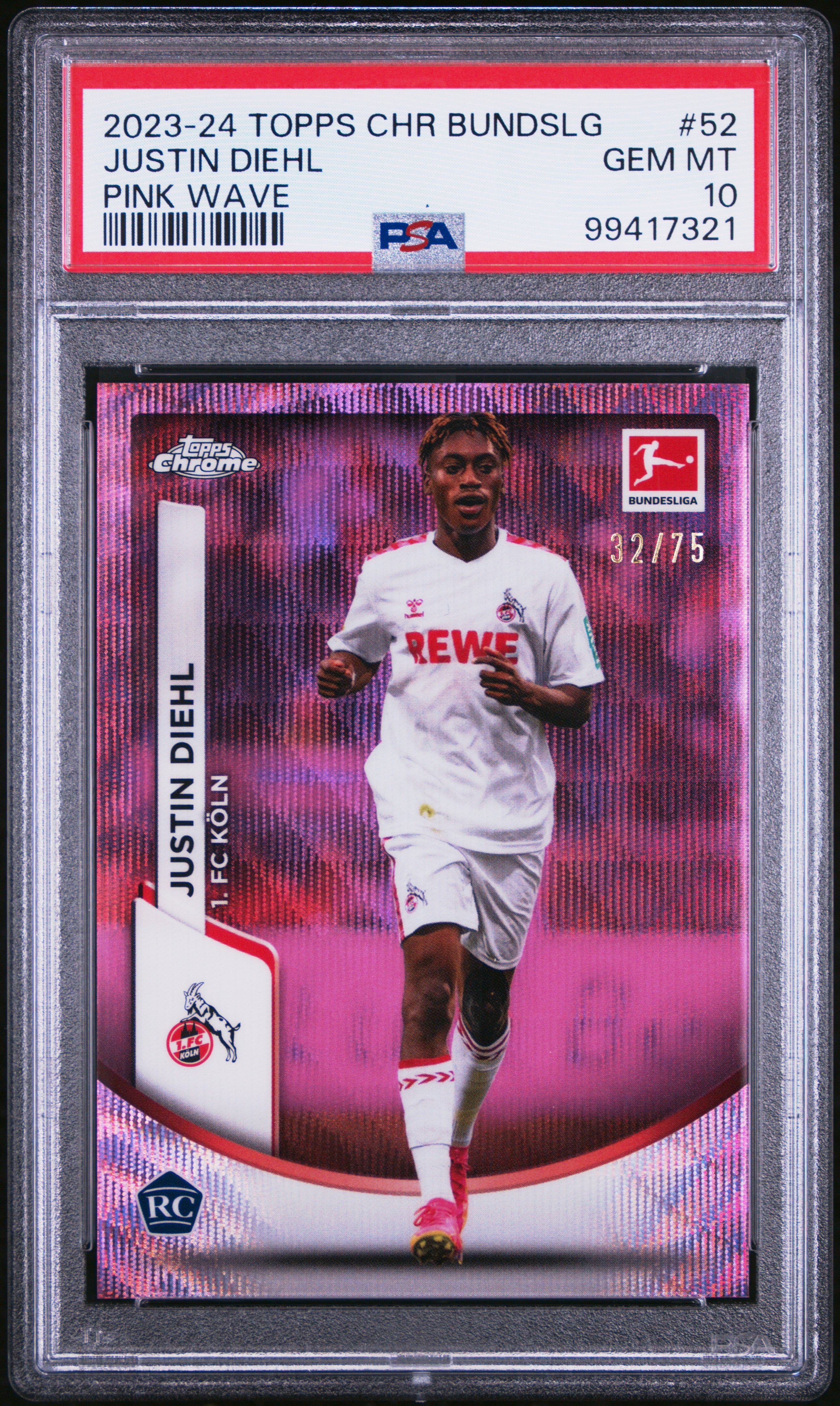 2023-24 Topps Chrome Bundesliga Justin Diehl #52 (Pink Wave) Gem Mt 10 front