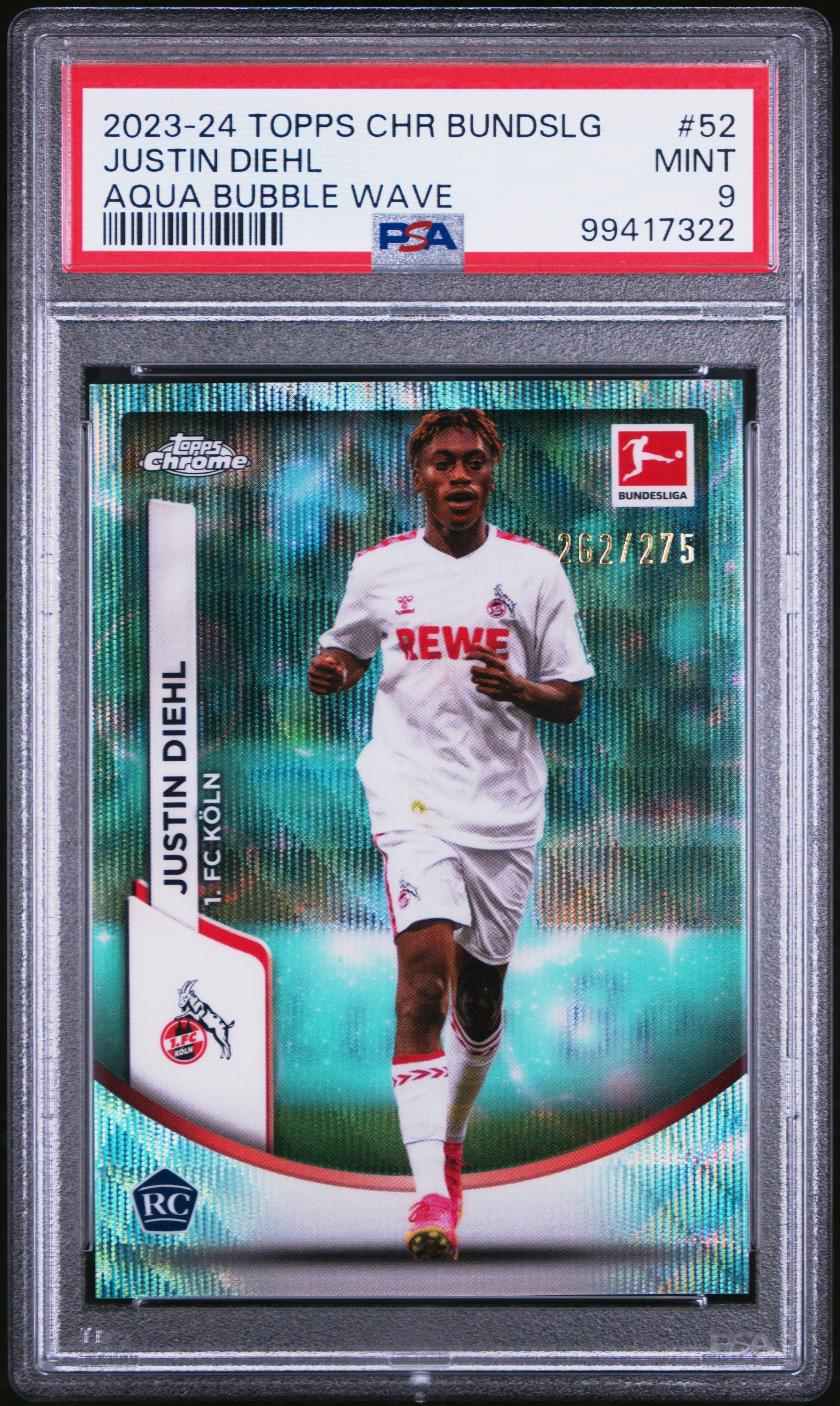 2023-24 Topps Chrome Bundesliga Justin Diehl #52 (Aqua Bubble Wave) Mint 9 front
