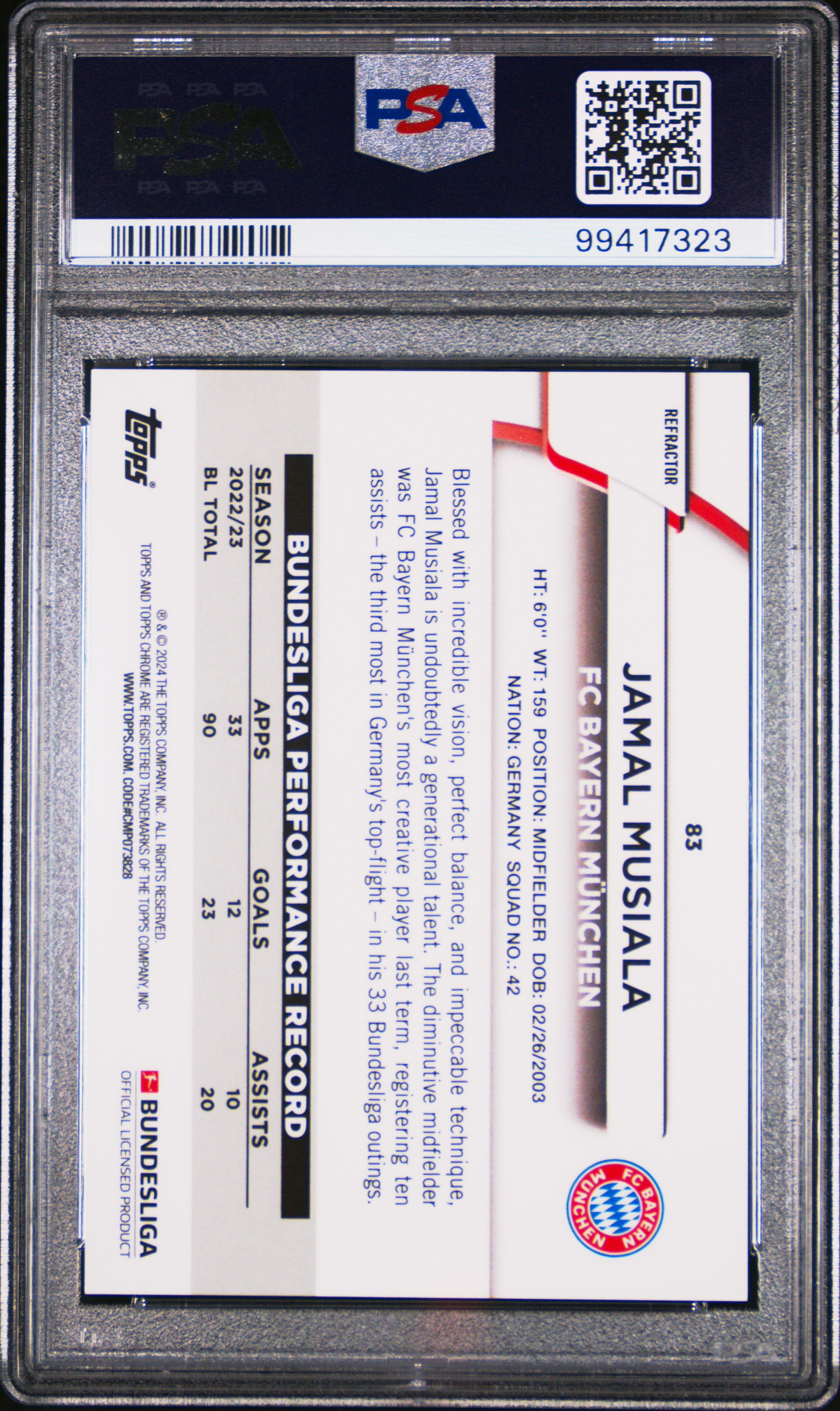 2023-24 Topps Chrome Bundesliga Jamal Musiala #83 (Green Wave) Nm-Mt 8 back