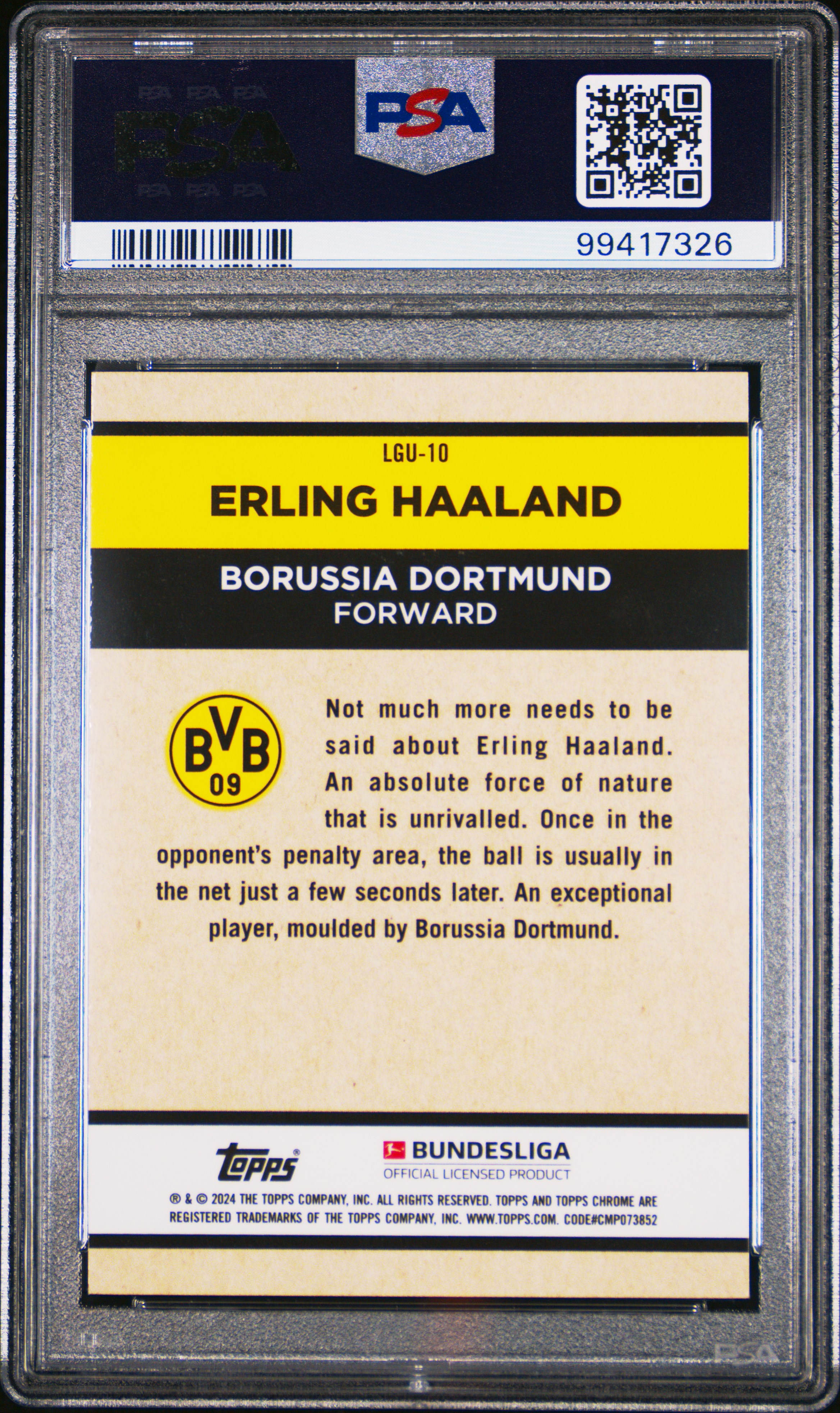 2023-24 Topps Chrome Bundesliga Legendary Player Unicum Erling Haaland #10 Mint 9 back
