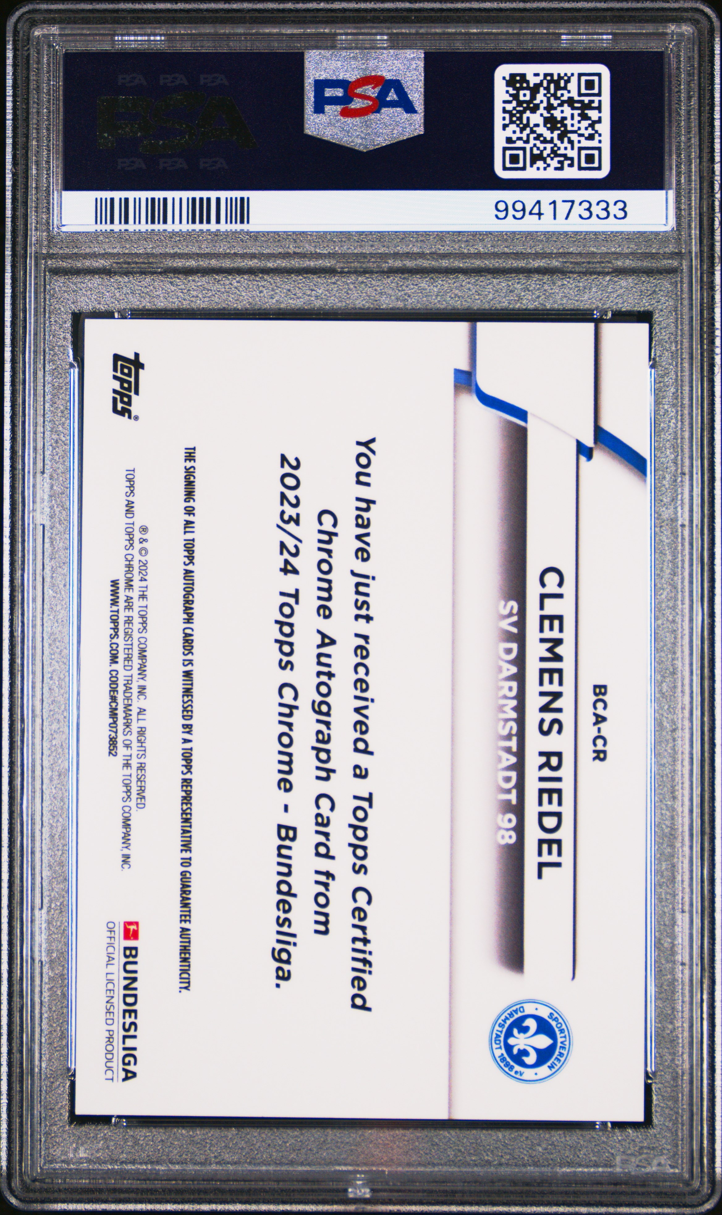 2023-24 Topps Chrome Bundesliga Autographs Clemens Riedel #Cr (Au-Gold Bundslg 60 Yrs Foil) Gem Mt 10 back