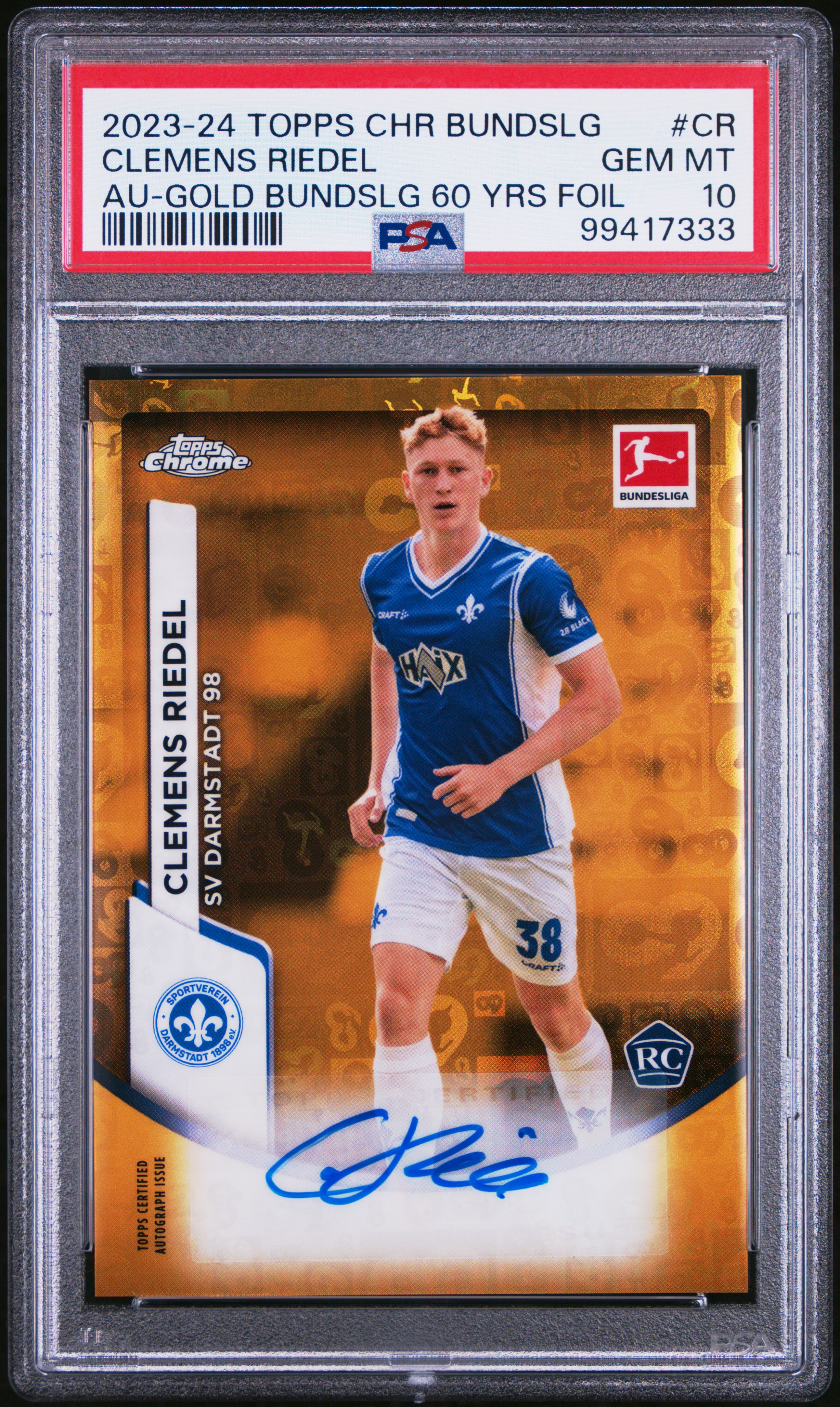 2023-24 Topps Chrome Bundesliga Autographs Clemens Riedel #Cr (Au-Gold Bundslg 60 Yrs Foil) Gem Mt 10 front