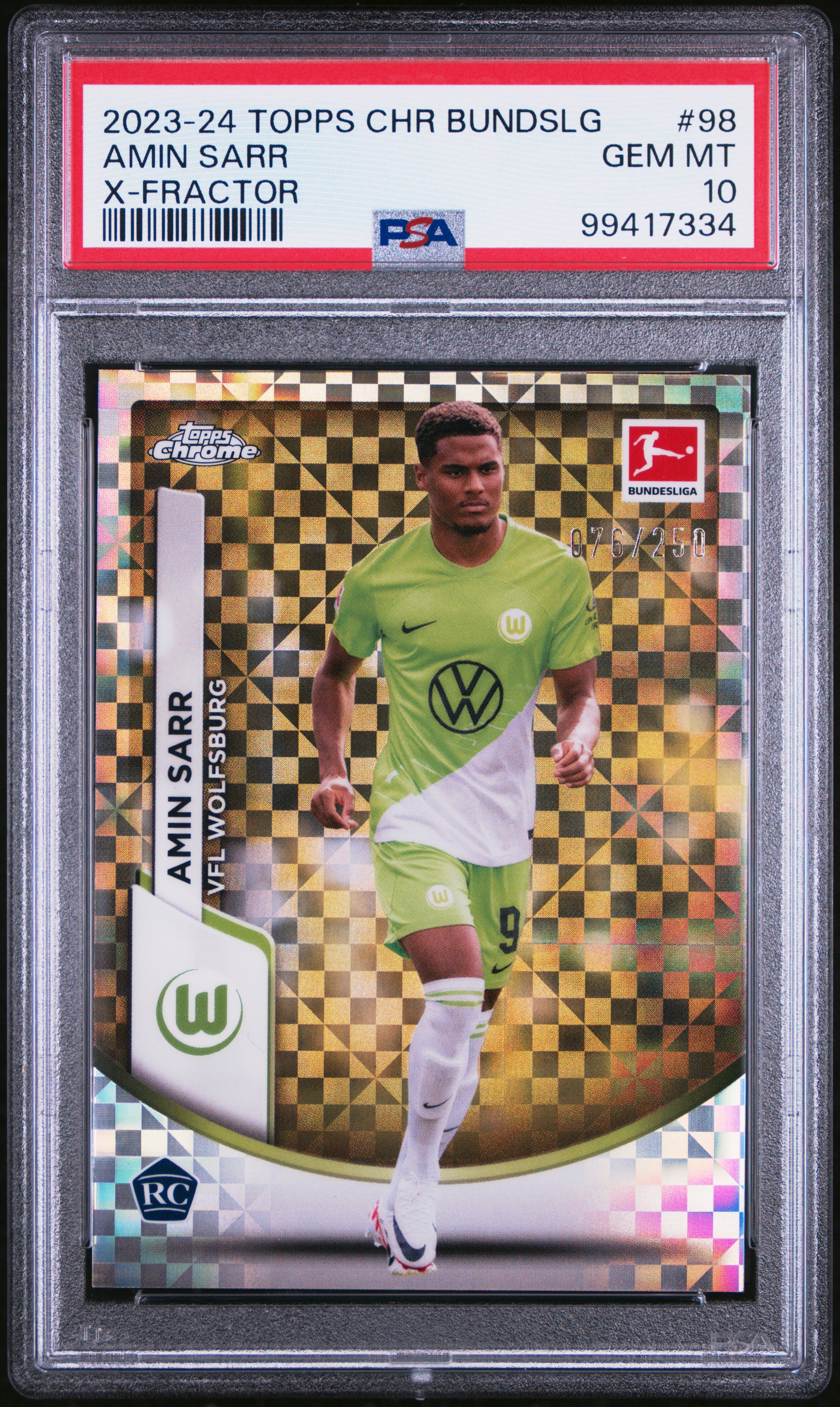 2023-24 Topps Chrome Bundesliga Amin Sarr #98 (X-Fractor) Gem Mt 10 front