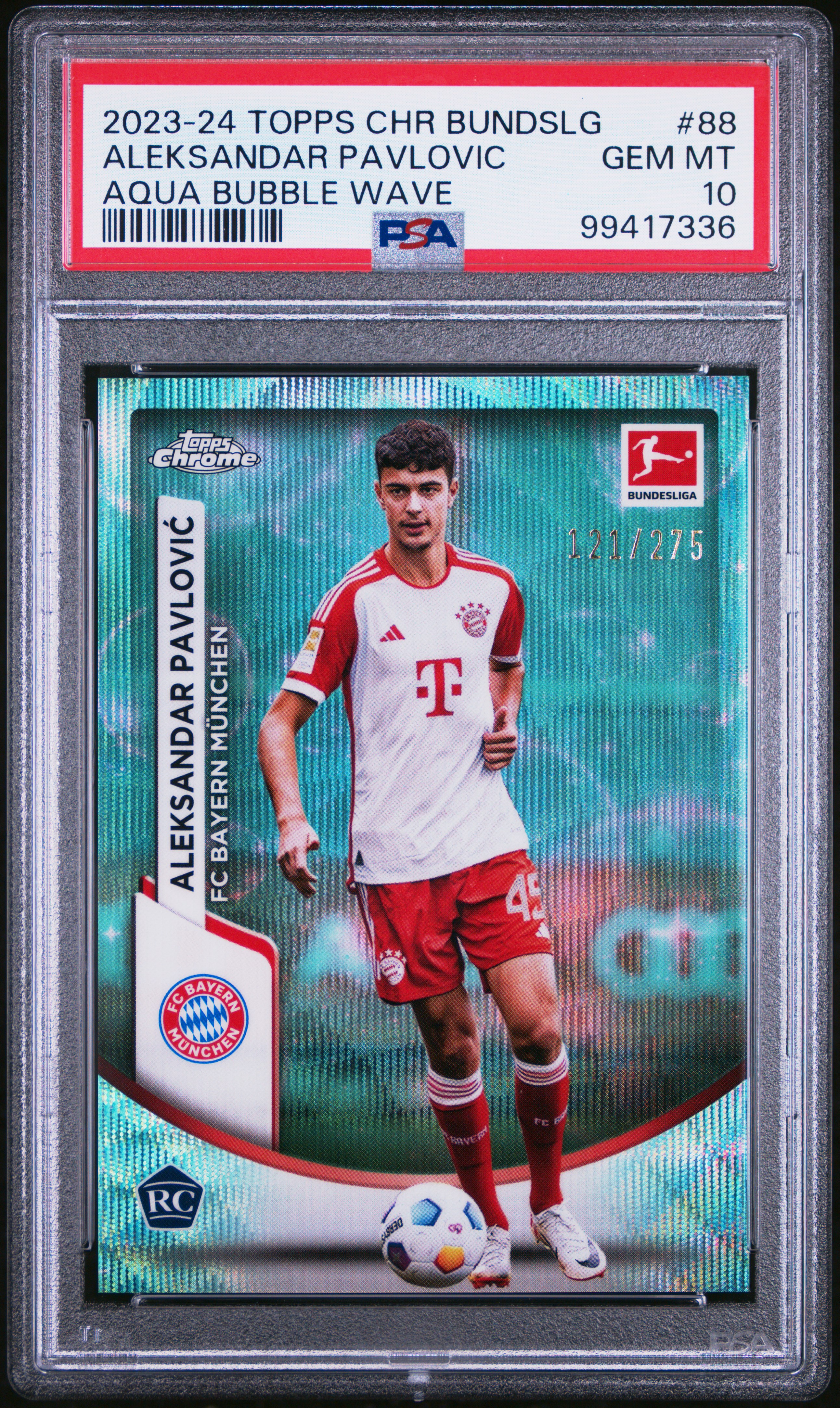 2023-24 Topps Chrome Bundesliga Aleksandar Pavlovic #88 (Aqua Bubble Wave) Gem Mt 10 front