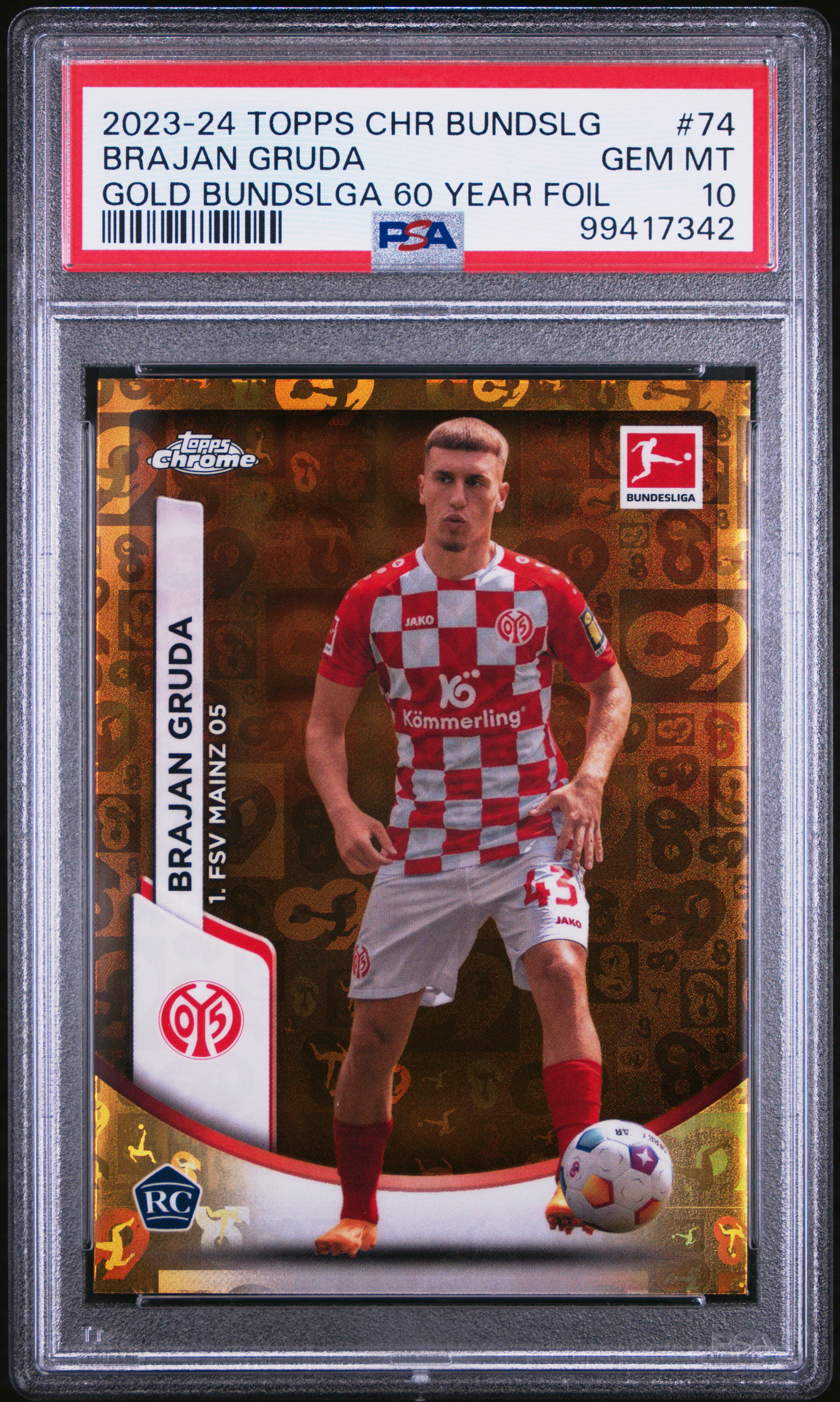 2023-24 Topps Chrome Bundesliga Brajan Gruda #74 (Gold Bundslga 60 Year Foil) Gem Mt 10 front