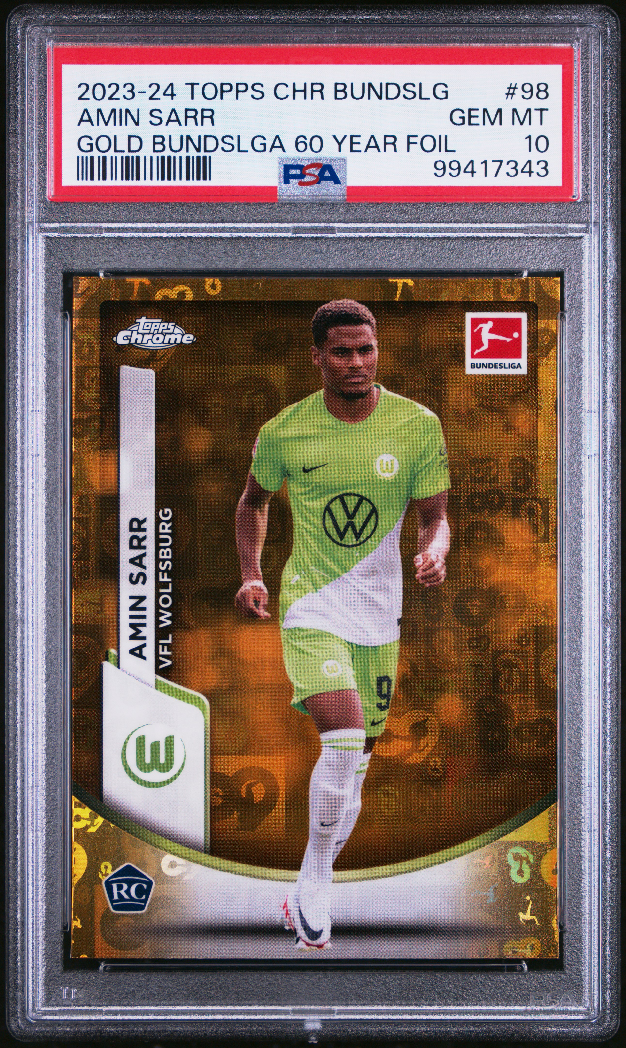 2023-24 Topps Chrome Bundesliga Amin Sarr #98 (Gold Bundslga 60 Year Foil) Gem Mt 10 front