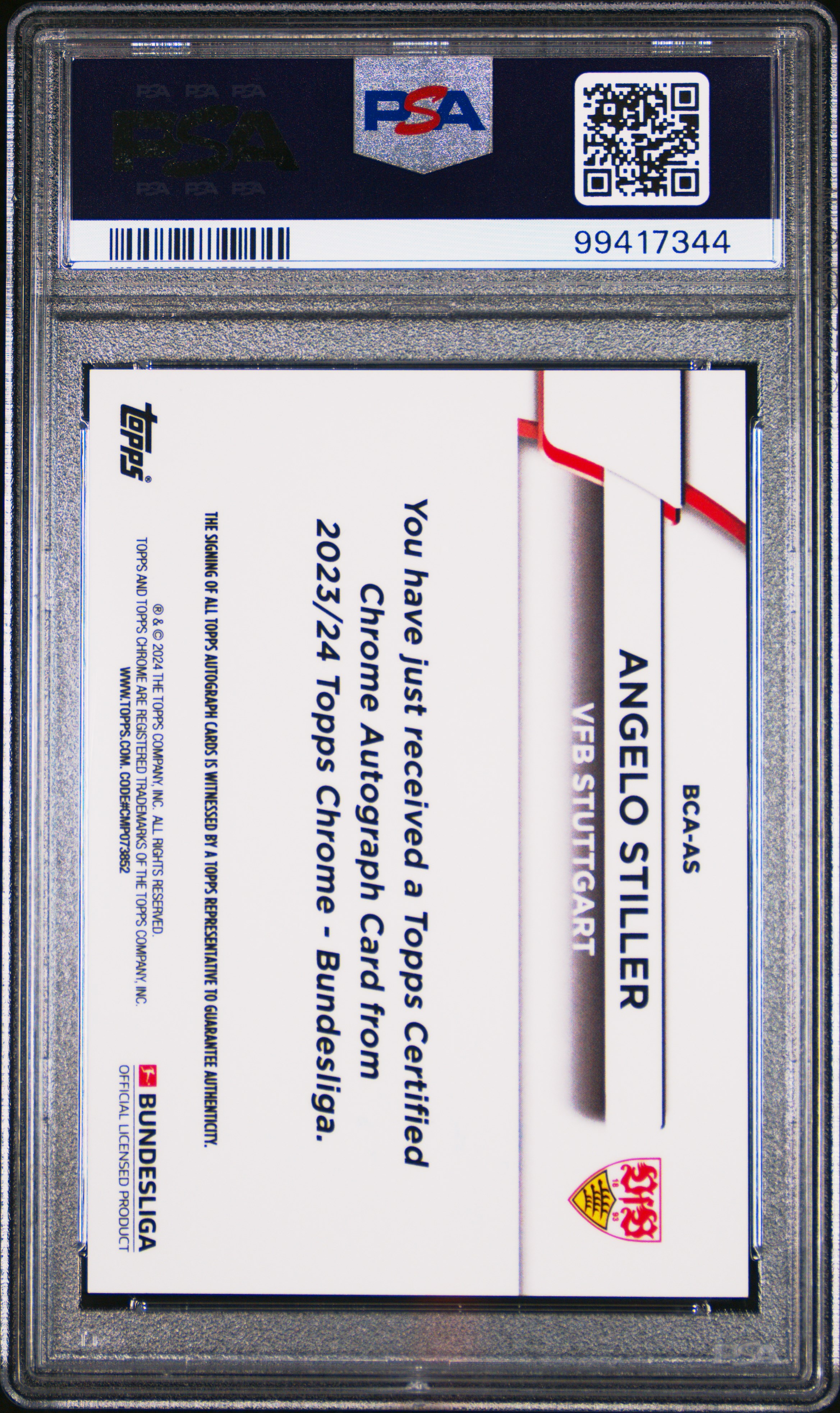 2023-24 Topps Chrome Bundesliga Autographs Angelo Stiller #As (Autograph-Gold Refractor) Gem Mt 10 back