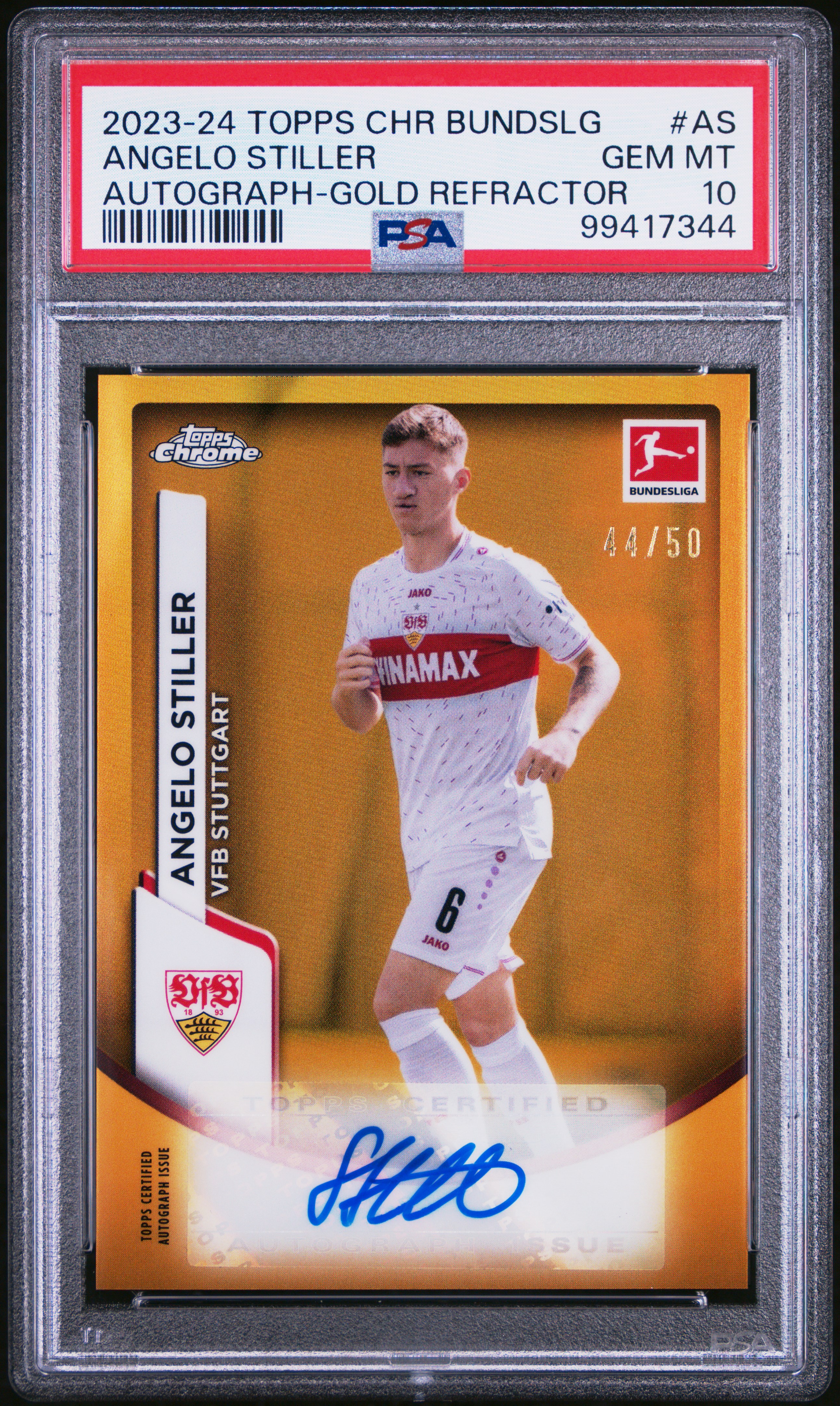 2023-24 Topps Chrome Bundesliga Autographs Angelo Stiller #As (Autograph-Gold Refractor) Gem Mt 10 front