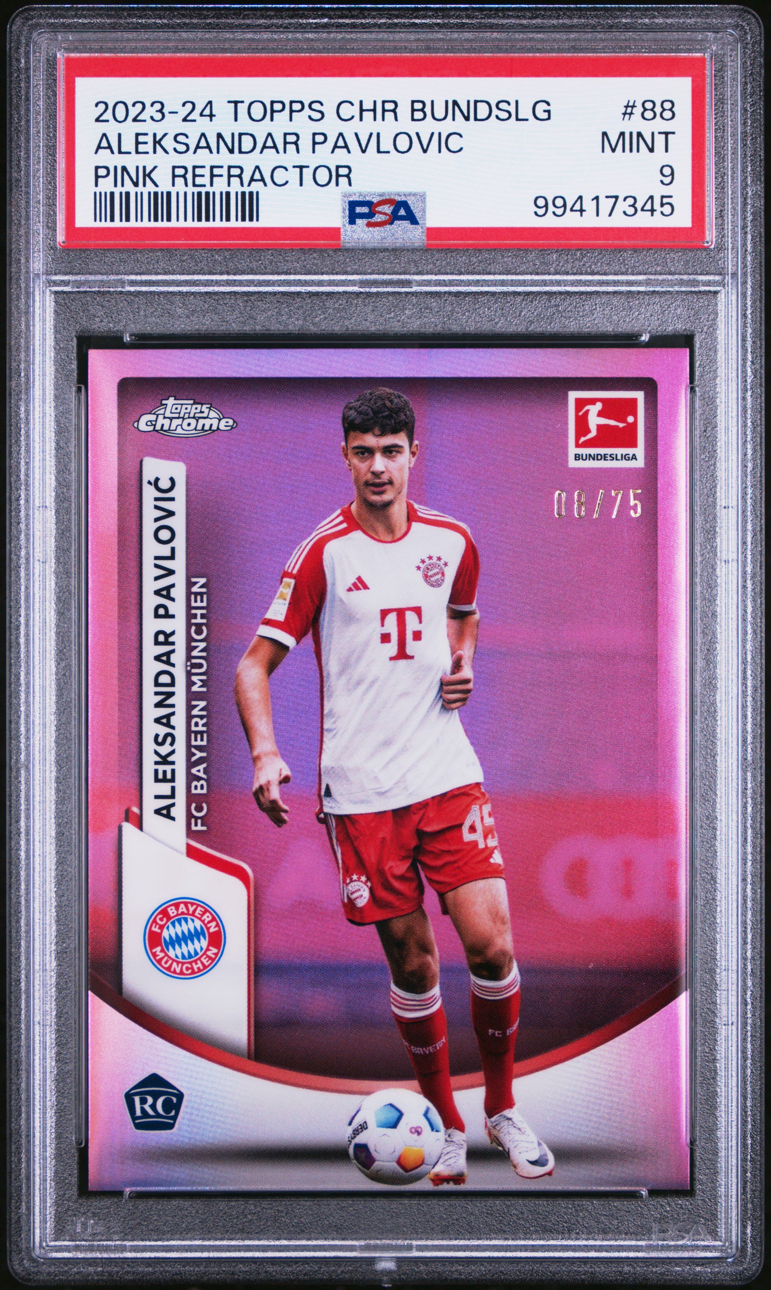 2023-24 Topps Chrome Bundesliga Aleksandar Pavlovic #88 (Pink Refractor) Mint 9 front