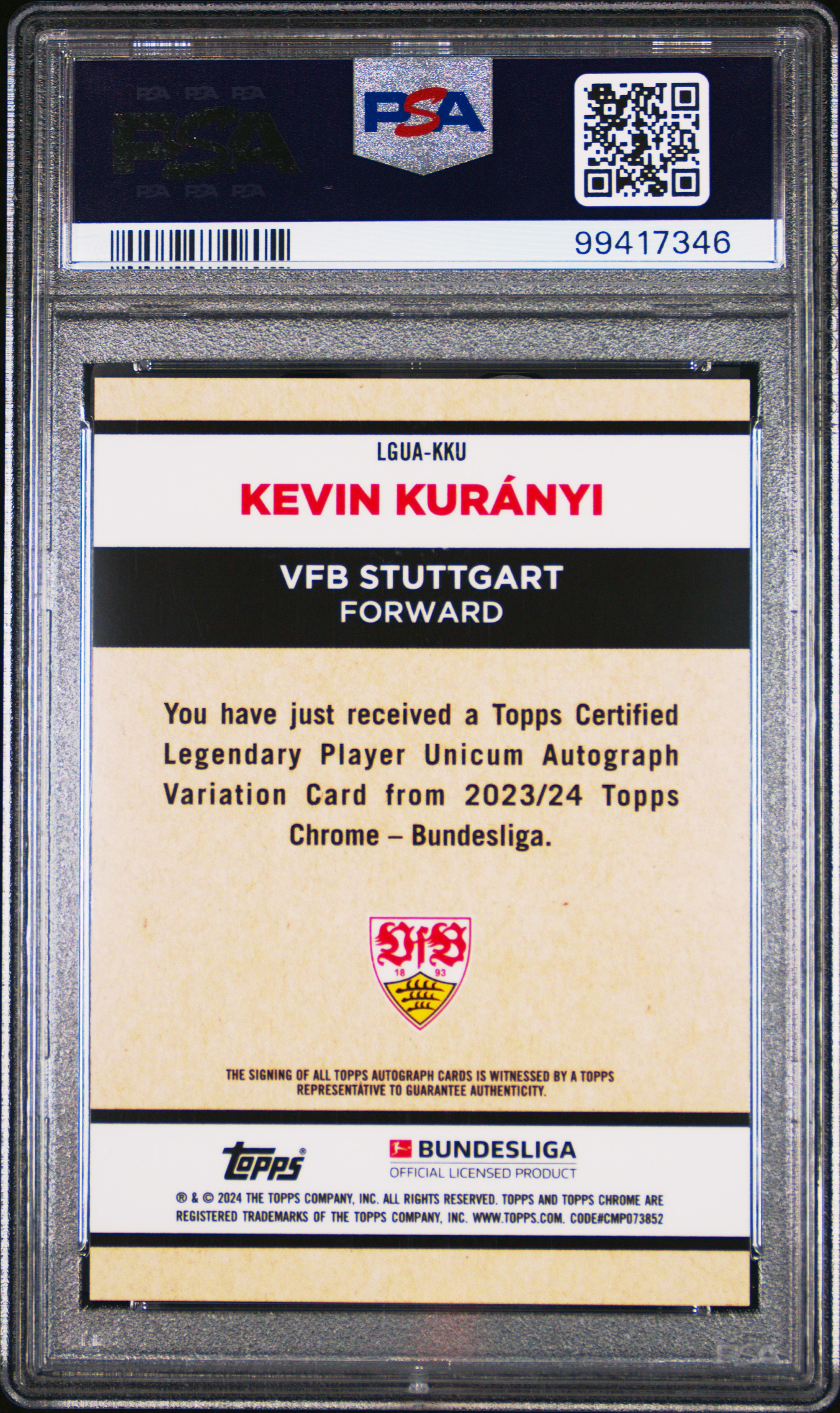 2023-24 Topps Chrome Bundesliga Legendary Player Unicum Autographs Kevin Kuranyi #Kku (Lp Unicum Autograph) Gem Mt 10 back