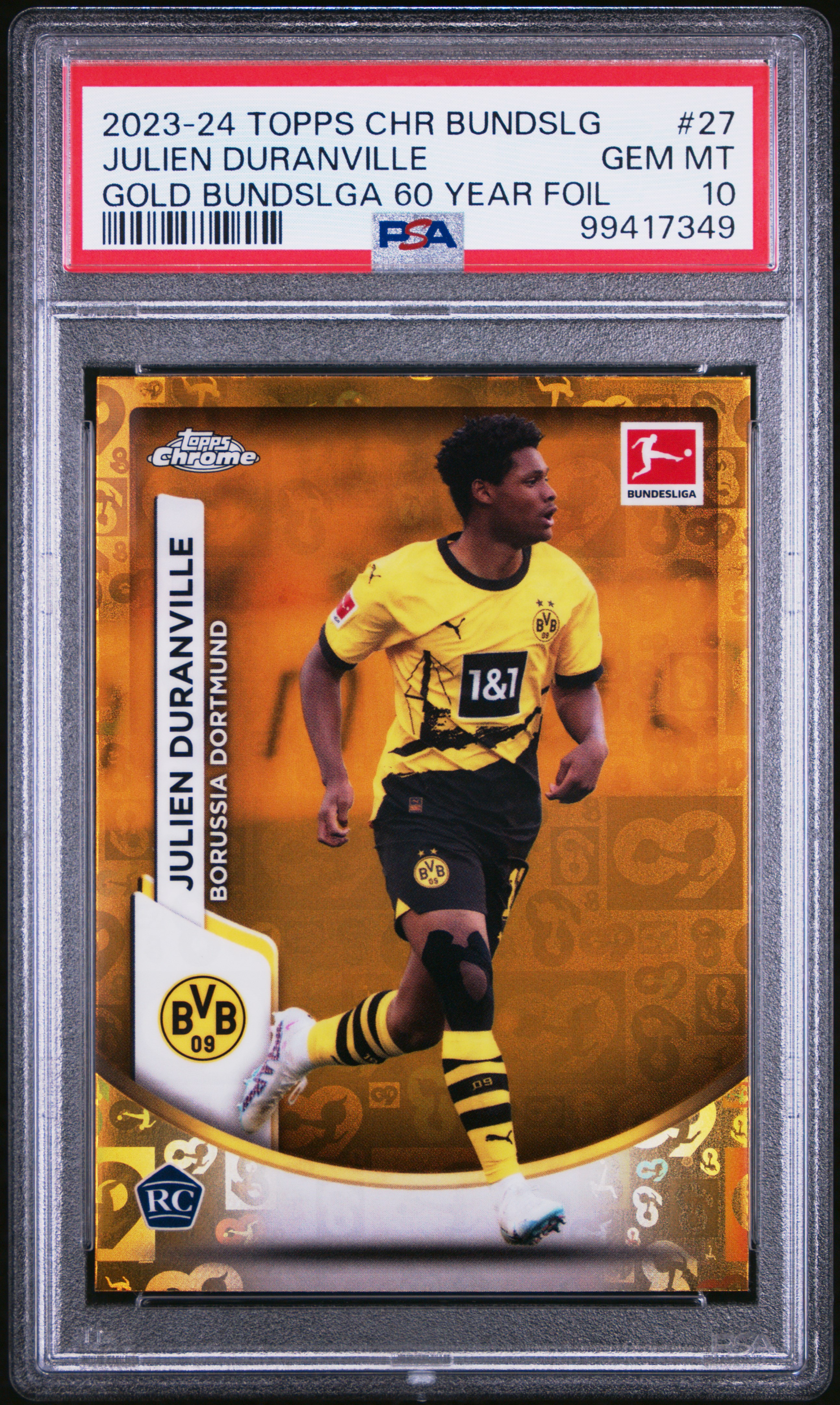 2023-24 Topps Chrome Bundesliga Julien Duranville #27 (Gold Bundslga 60 Year Foil) Gem Mt 10 front