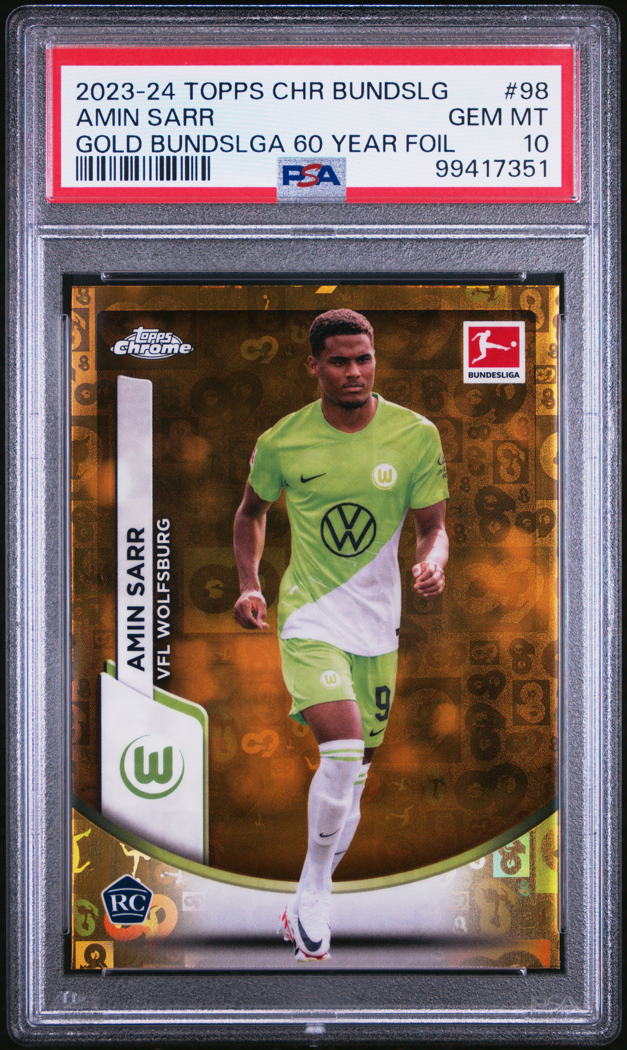 2023-24 Topps Chrome Bundesliga Amin Sarr #98 (Gold Bundslga 60 Year Foil) Gem Mt 10 front