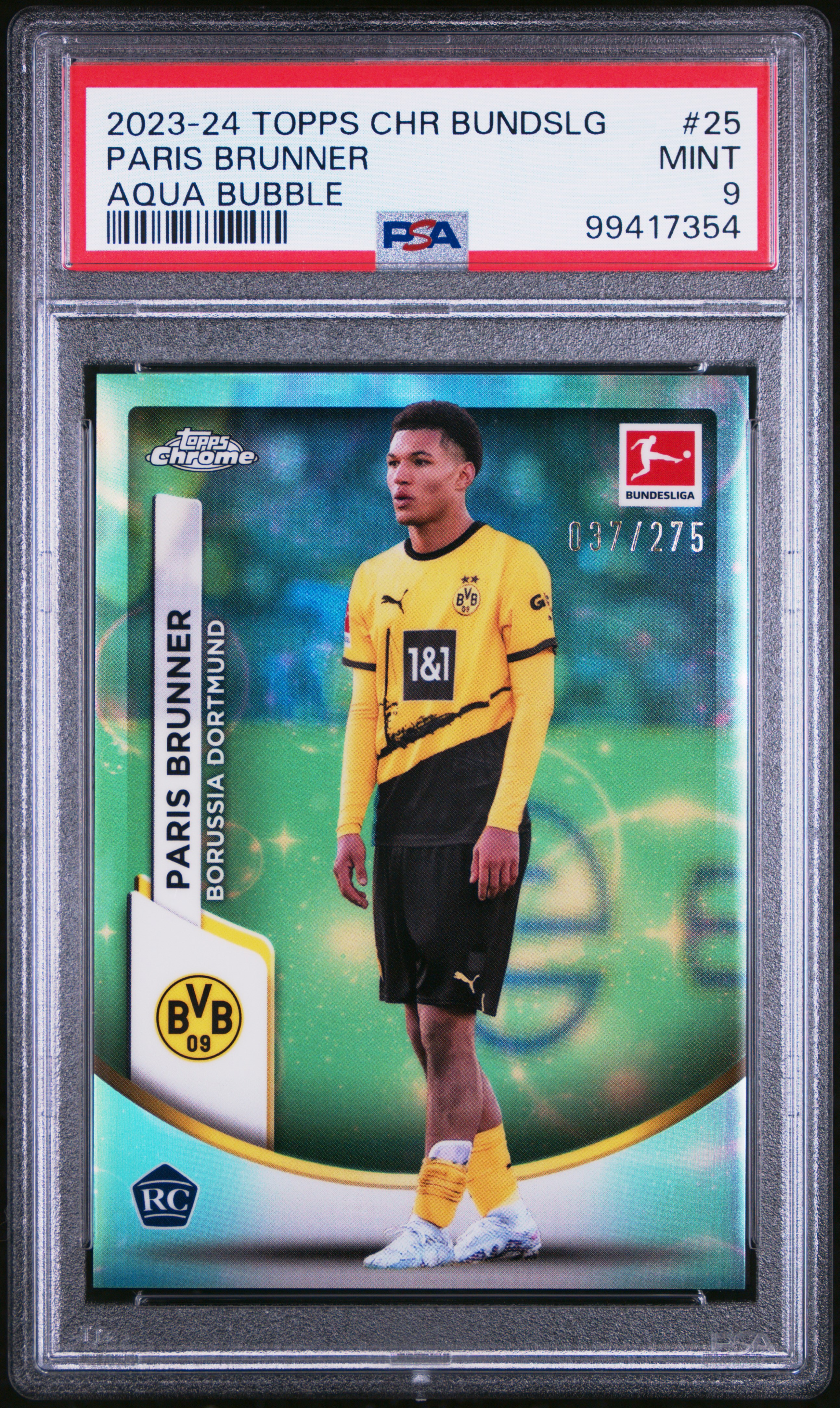 2023-24 Topps Chrome Bundesliga Paris Brunner #25 (Aqua Bubble) Mint 9 front