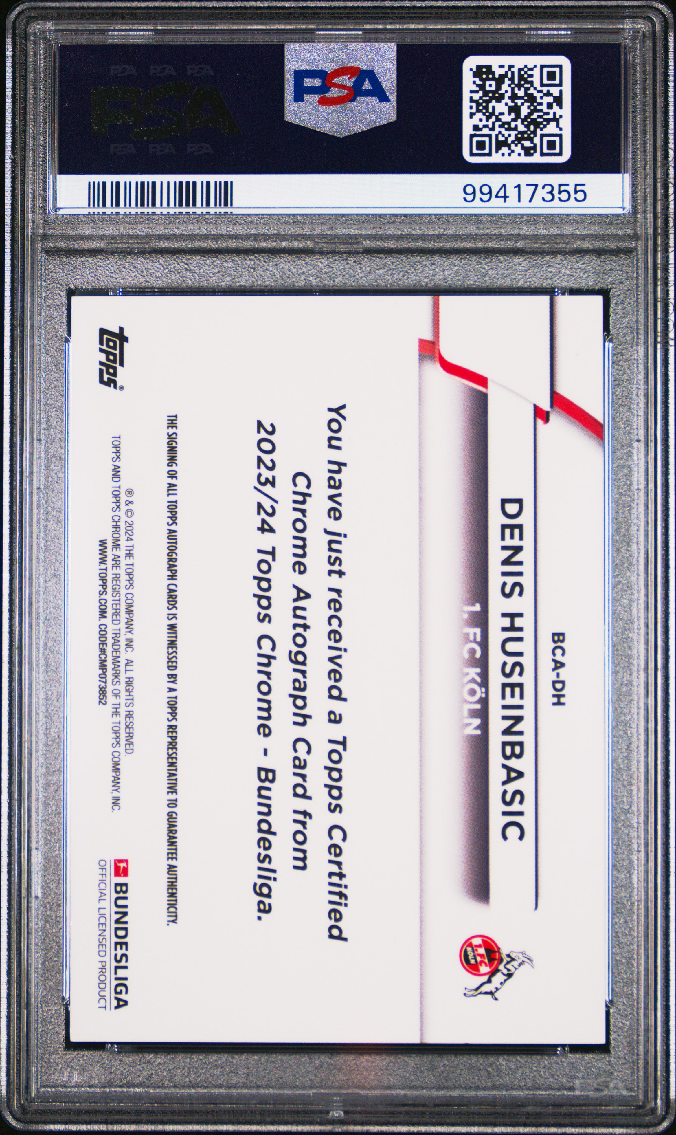 2023-24 Topps Chrome Bundesliga Autographs Denis Huseinbasic #Dh (Au-Gold Bundslg 60 Yrs Foil) Gem Mt 10 back