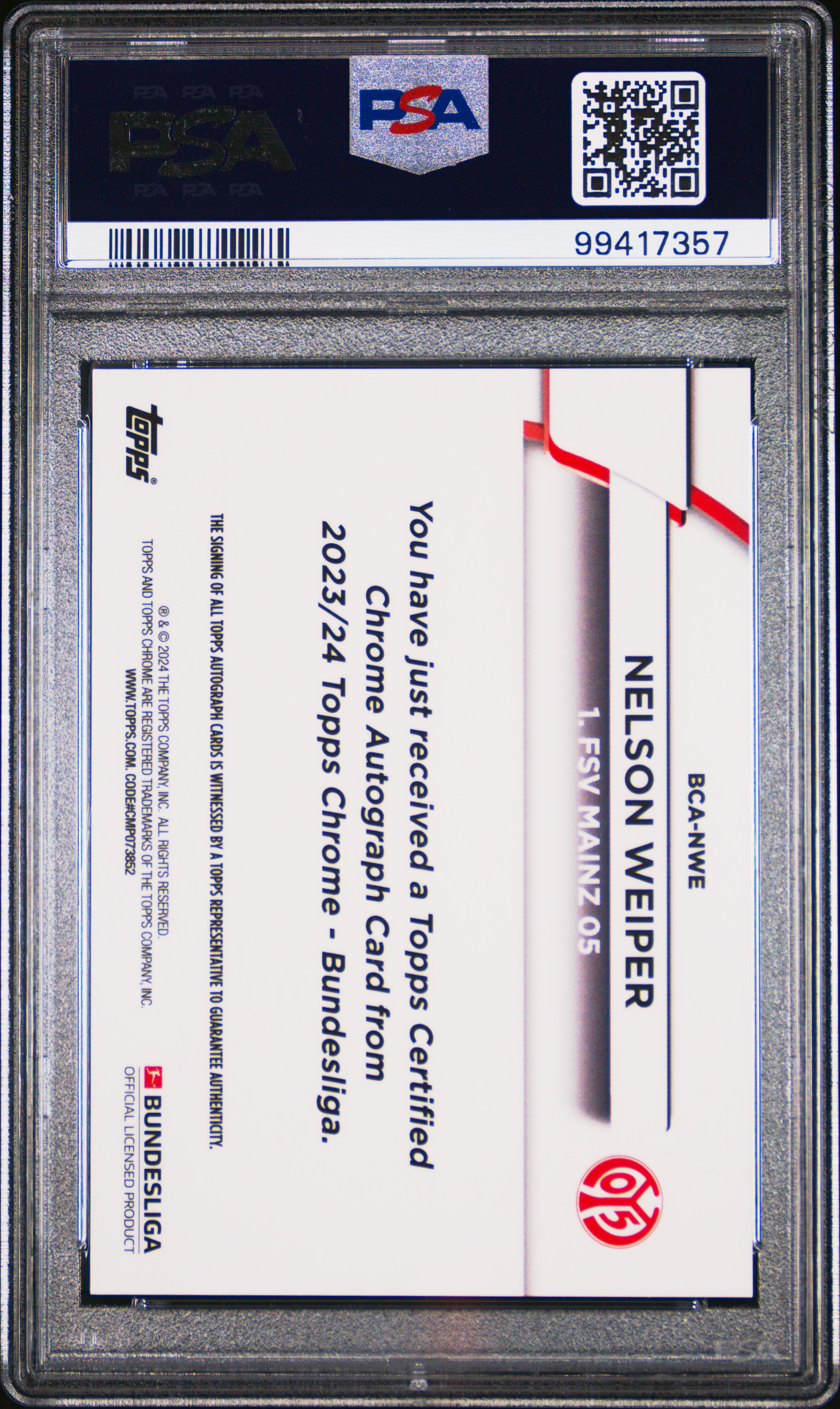 2023-24 Topps Chrome Bundesliga Autographs Nelson Weiper #Nwe (Au-Gold Bundslg 60 Yrs Foil) Gem Mt 10 back