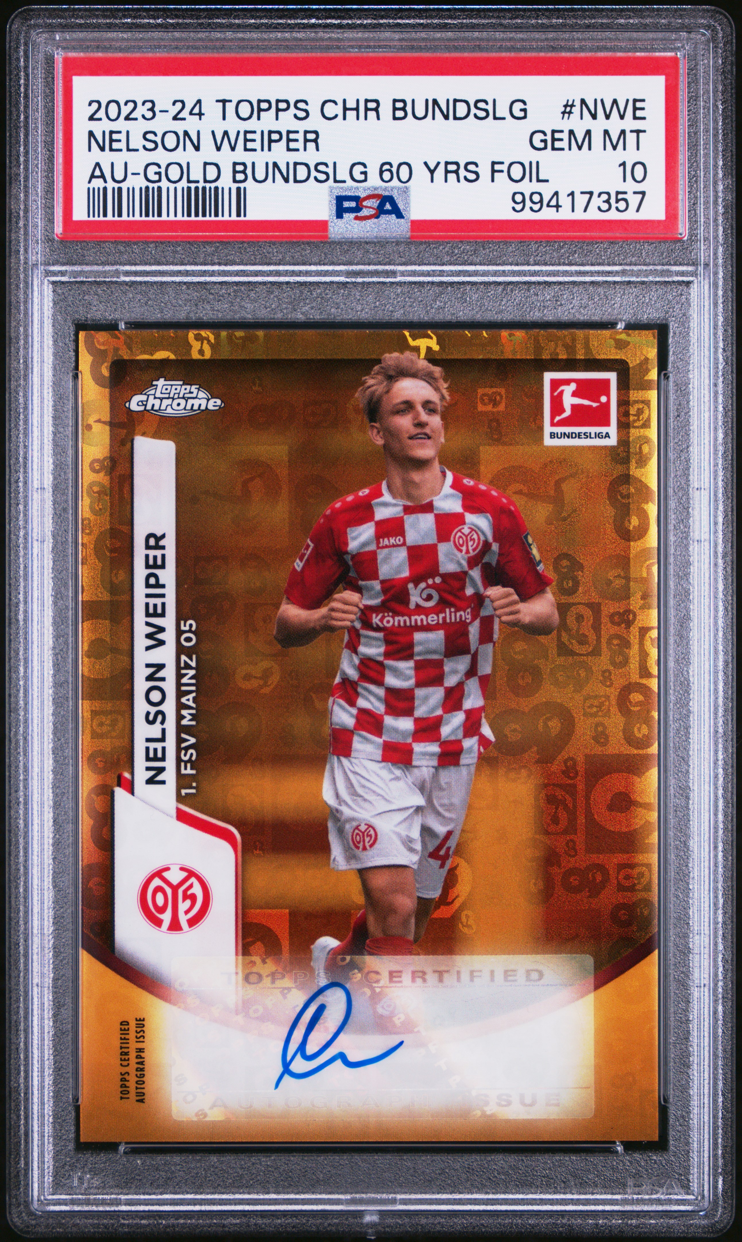 2023-24 Topps Chrome Bundesliga Autographs Nelson Weiper #Nwe (Au-Gold Bundslg 60 Yrs Foil) Gem Mt 10 front