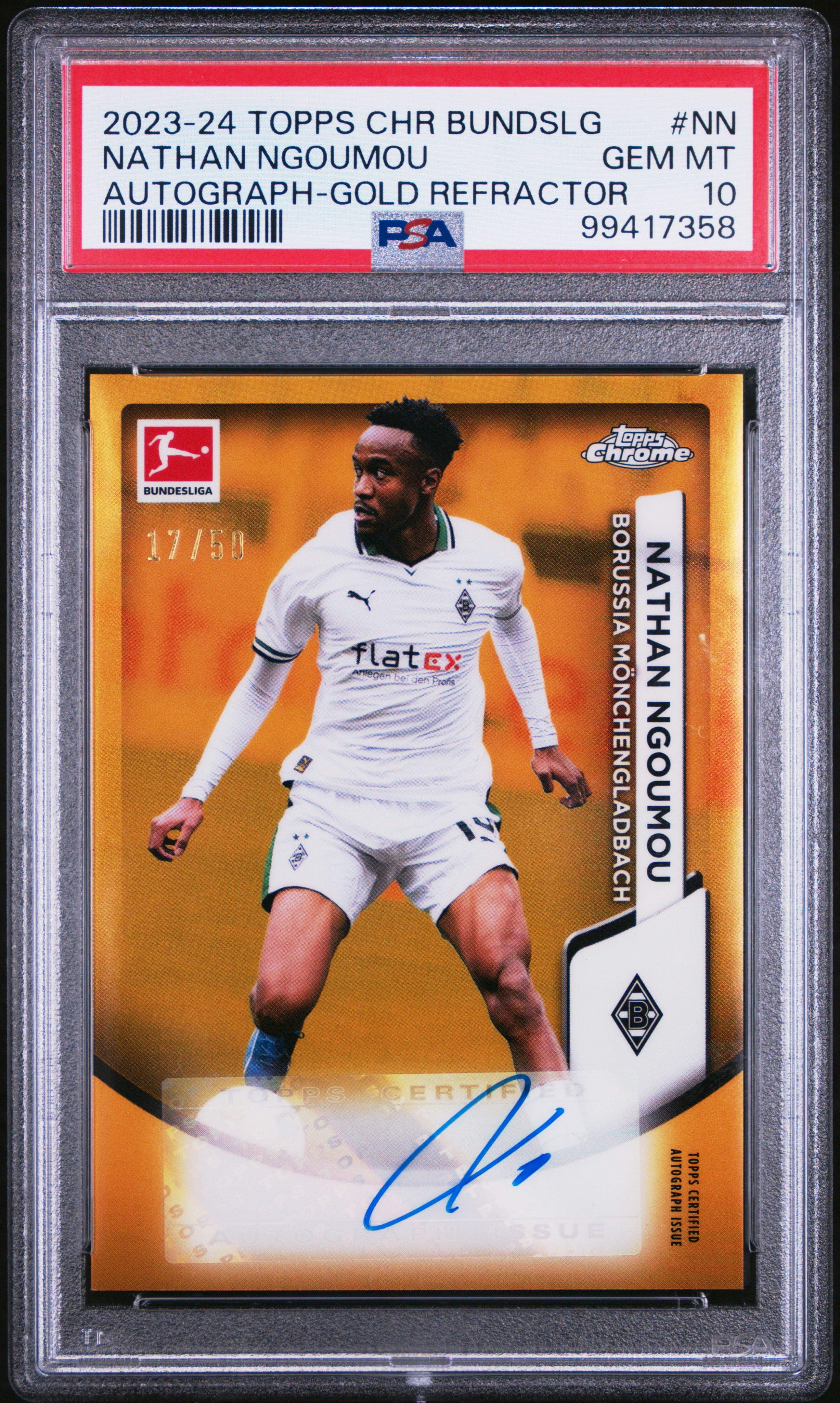 2023-24 Topps Chrome Bundesliga Autographs Nathan Ngoumou #Nn (Autograph-Gold Refractor) Gem Mt 10 front