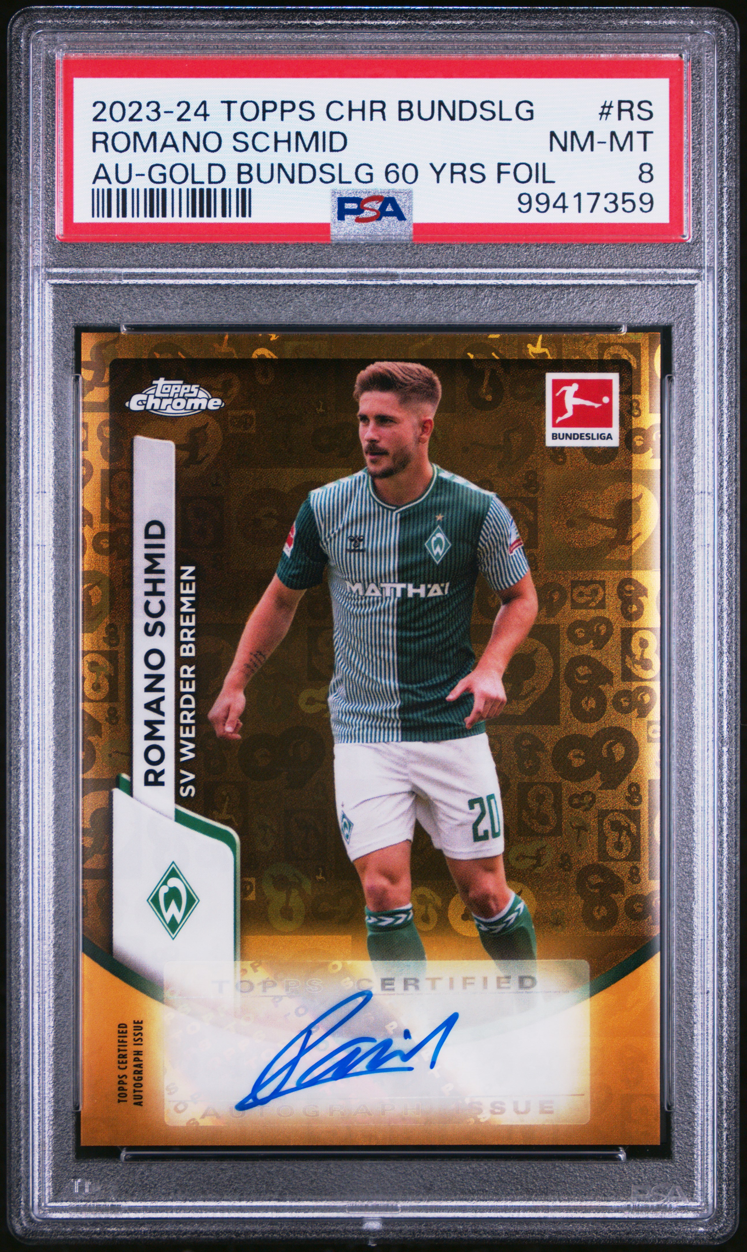2023-24 Topps Chrome Bundesliga Autographs Romano Schmid #Rs (Au-Gold Bundslg 60 Yrs Foil) Nm-Mt 8 front
