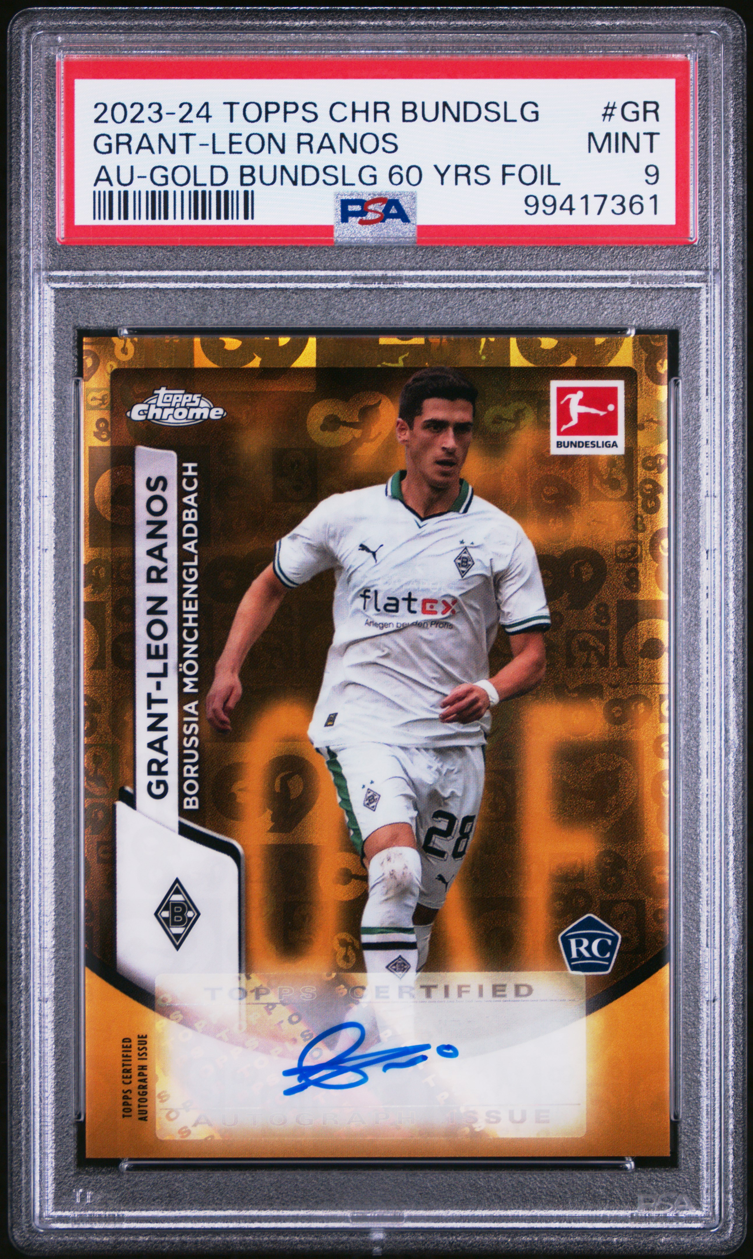 2023-24 Topps Chrome Bundesliga Autographs Grant-Leon Ranos #Gr (Au-Gold Bundslg 60 Yrs Foil) Mint 9 front