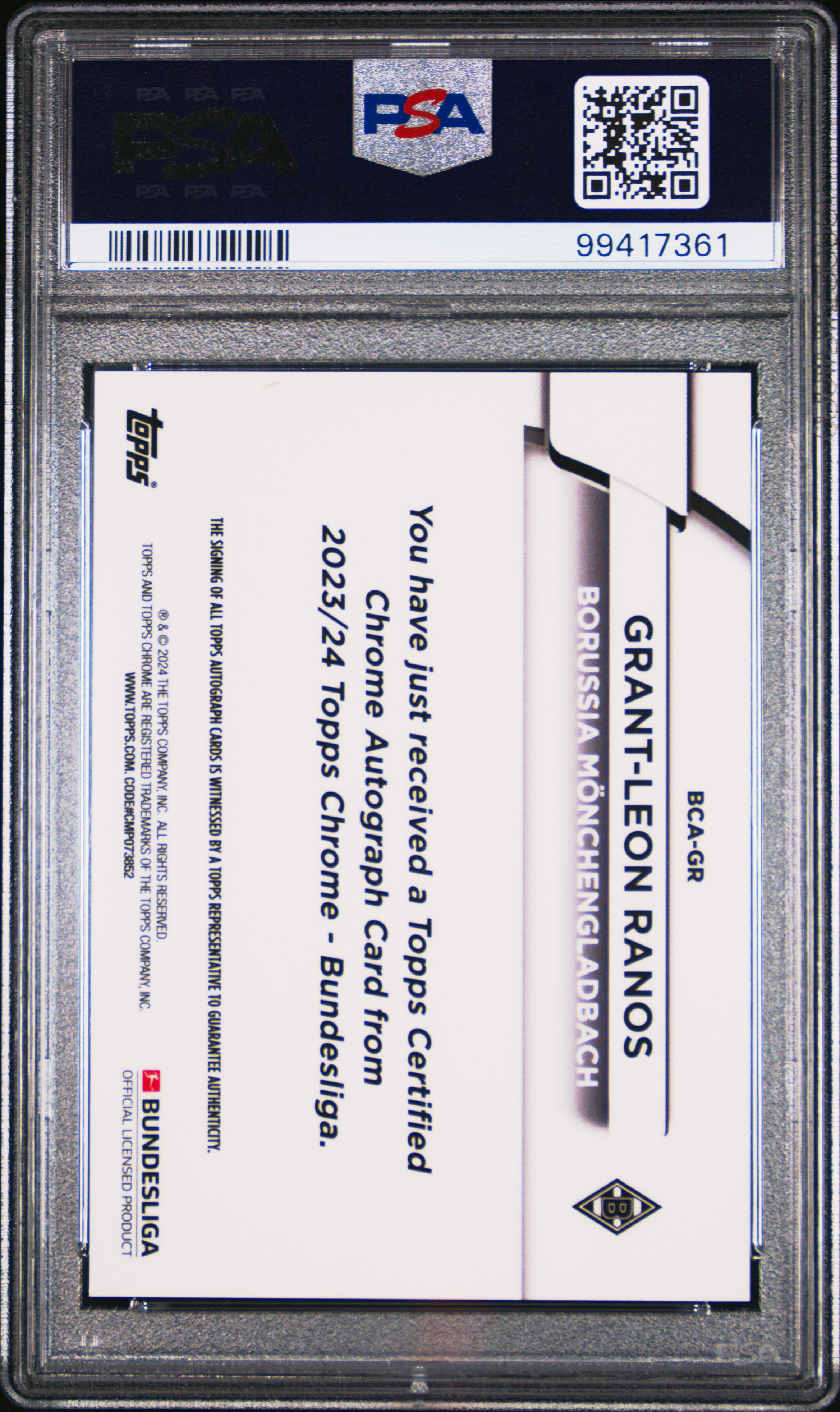 2023-24 Topps Chrome Bundesliga Autographs Grant-Leon Ranos #Gr (Au-Gold Bundslg 60 Yrs Foil) Mint 9 back