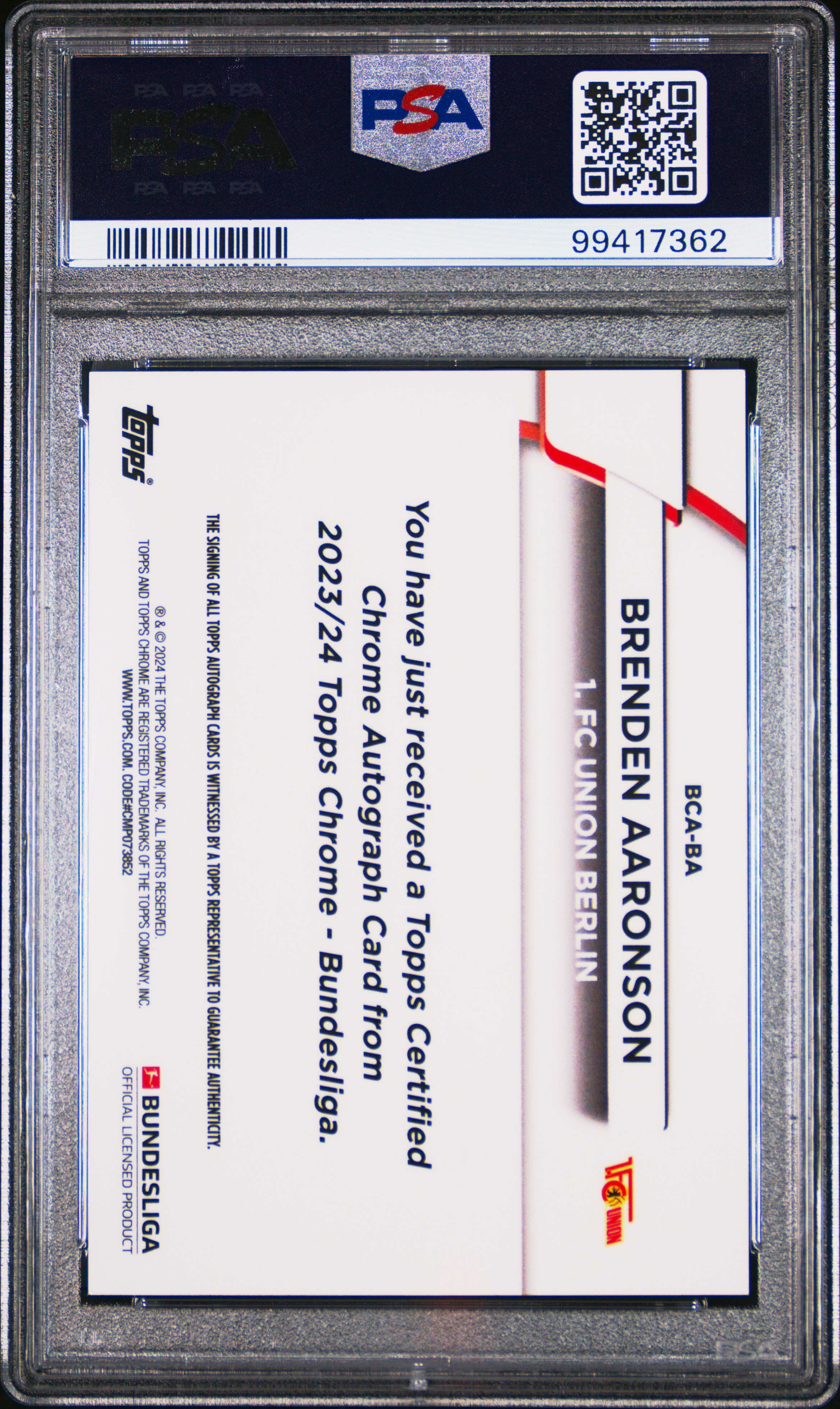 2023-24 Topps Chrome Bundesliga Autographs Brenden Aaronson #Ba (Au-Bundesliga 60 Years Foil) Mint 9 back