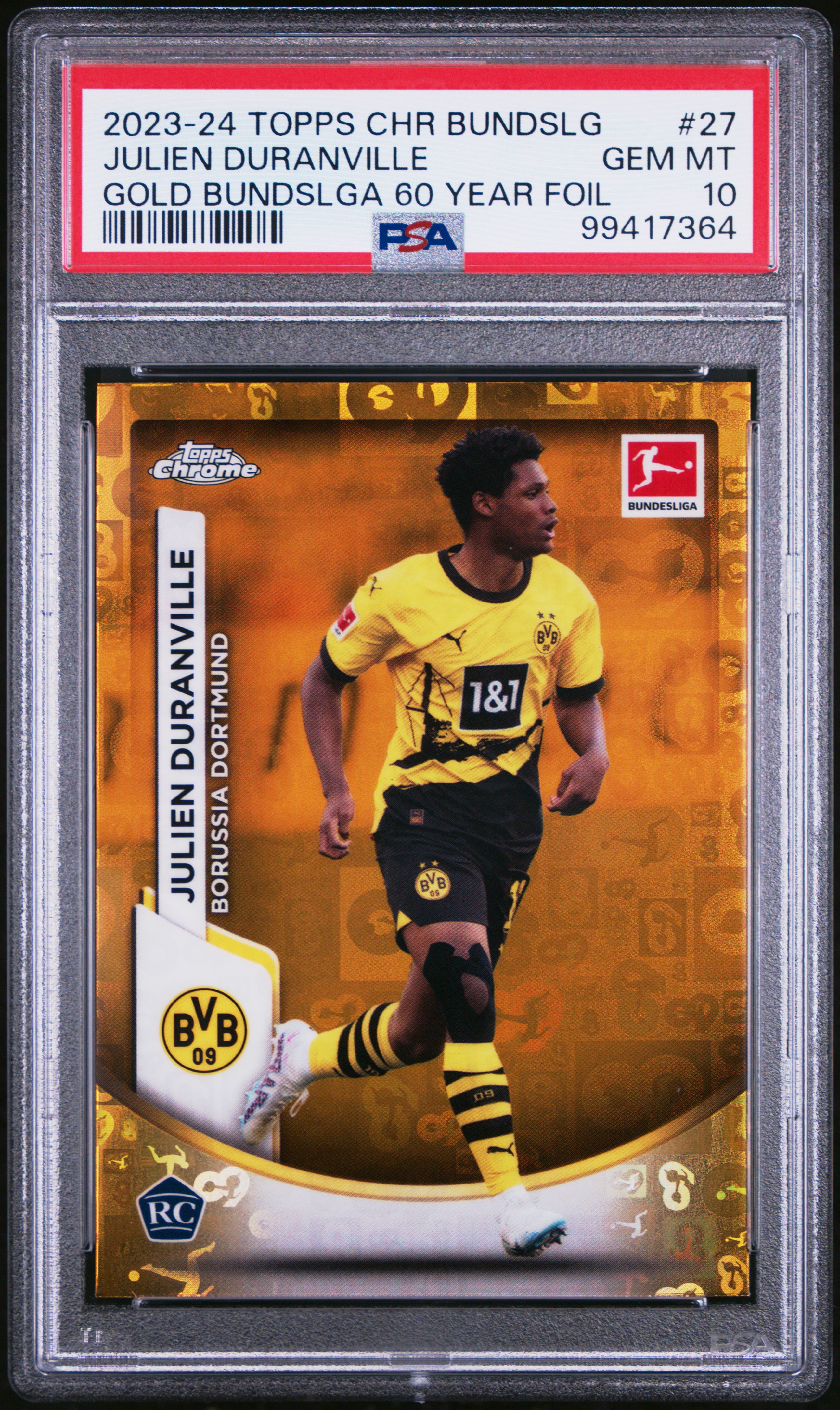 2023-24 Topps Chrome Bundesliga Julien Duranville #27 (Gold Bundslga 60 Year Foil) Gem Mt 10 front
