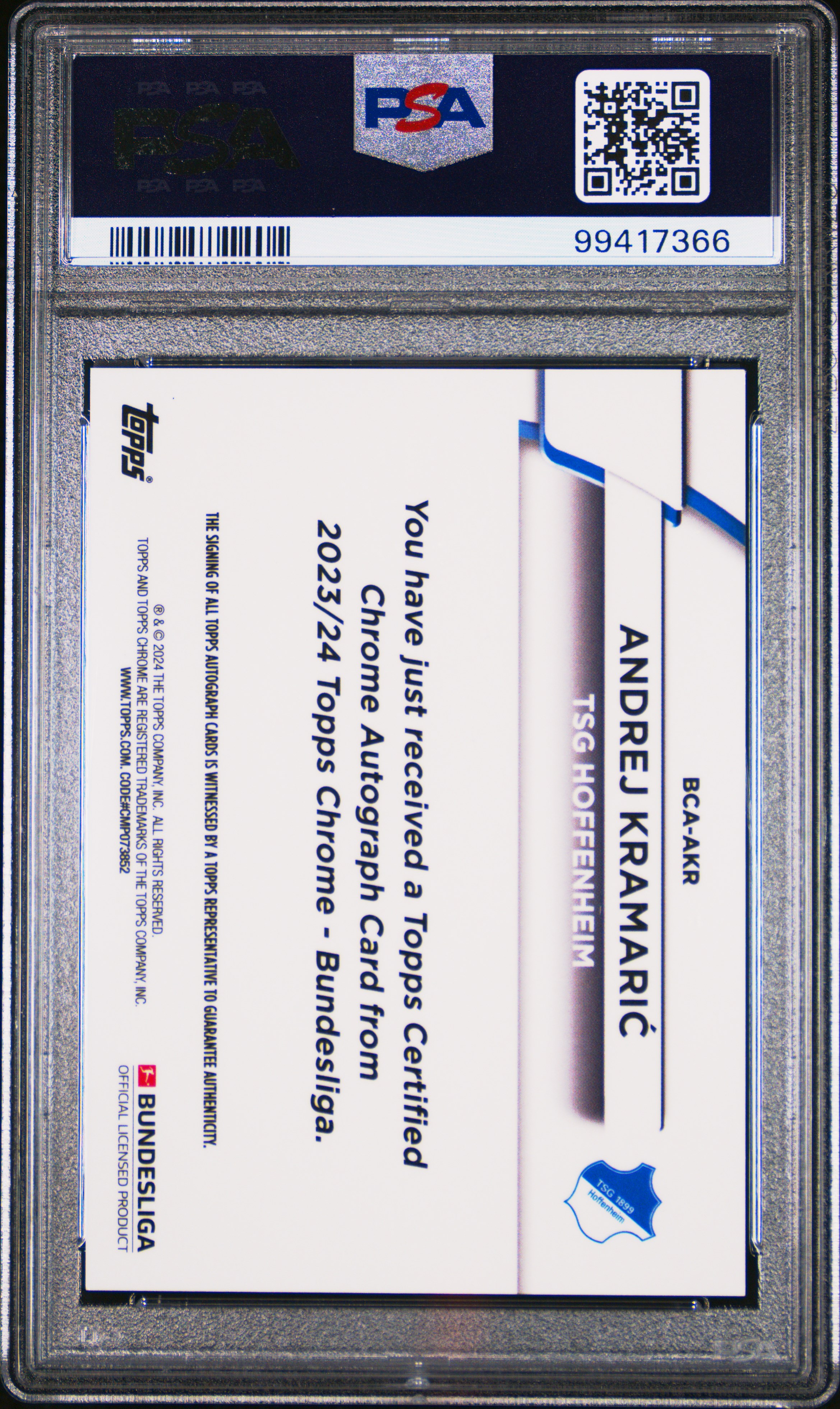 2023-24 Topps Chrome Bundesliga Autographs Andrej Kramaric #Akr (Au-Gold Bundslg 60 Yrs Foil) Gem Mt 10 back