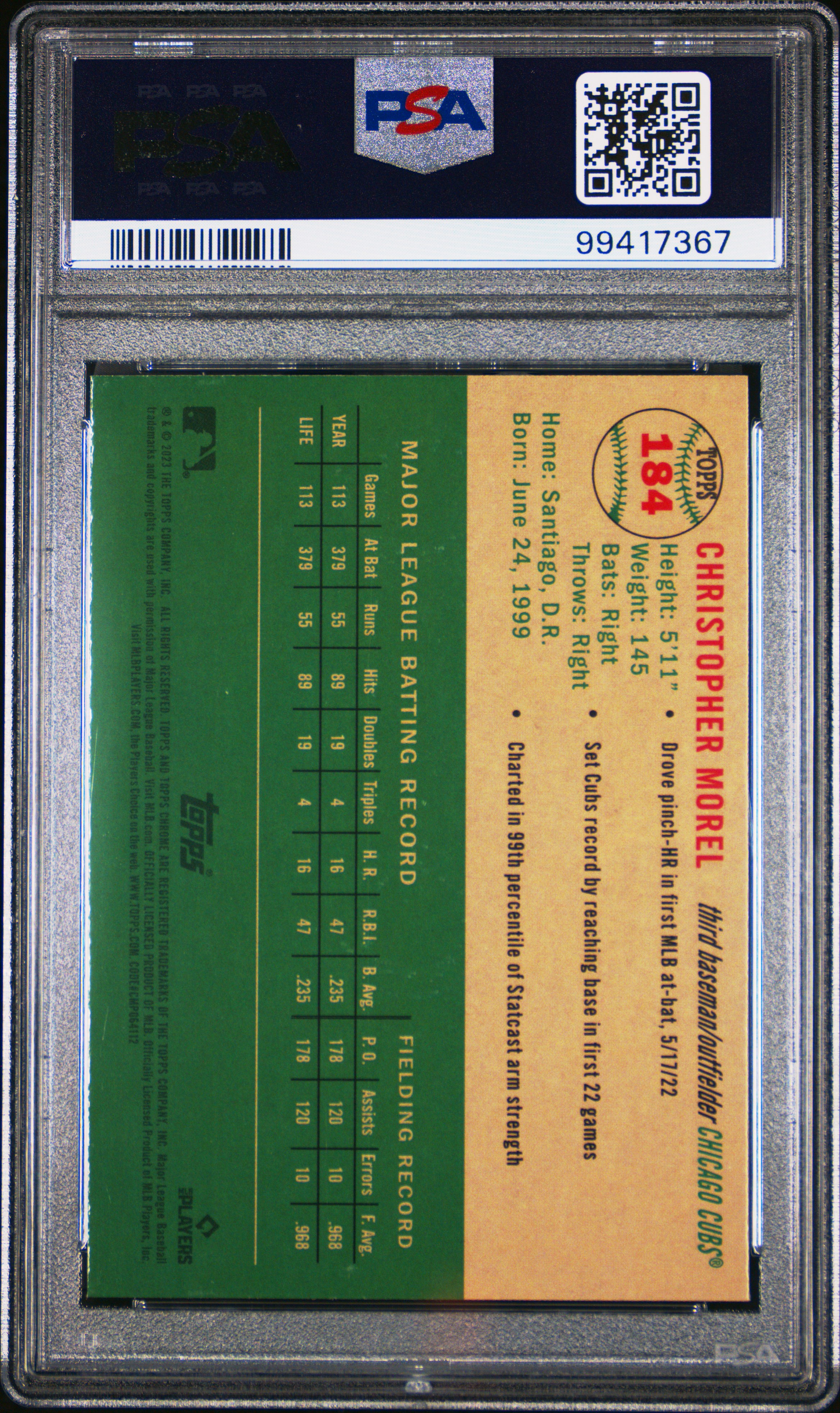 2023 Topps Chrome Platinum Anniversary Christopher Morel #184 (Prism Refractor) Gem Mt 10 back