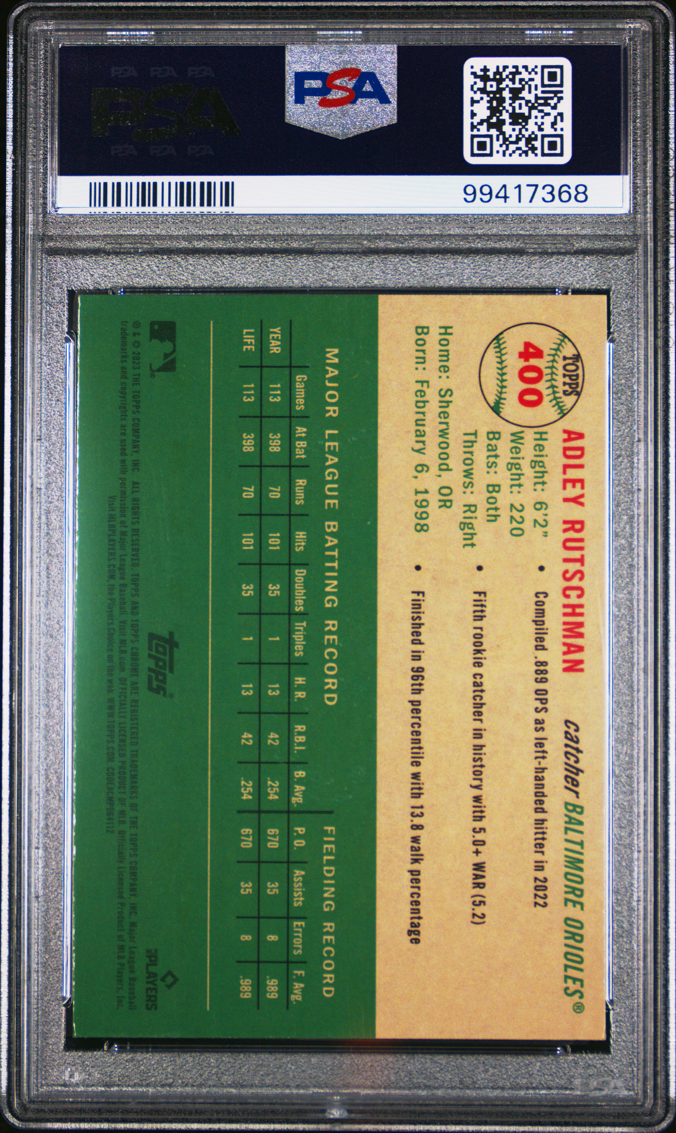 2023 Topps Chrome Platinum Anniversary Adley Rutschman #400 Nm-Mt 8 back