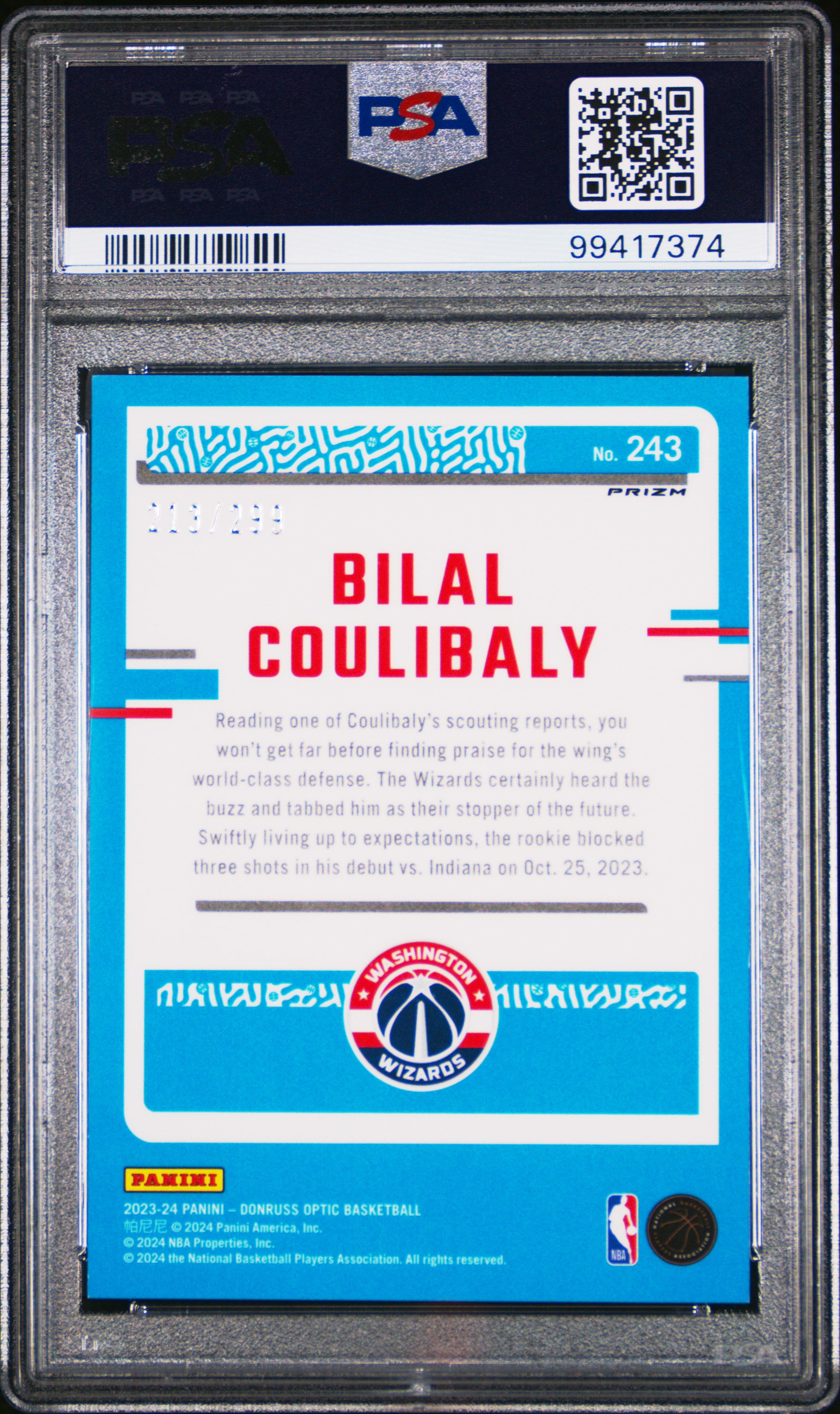 2023 Panini Donruss Optic Bilal Coulibaly #243 (Red Velocity) Gem Mt 10 back