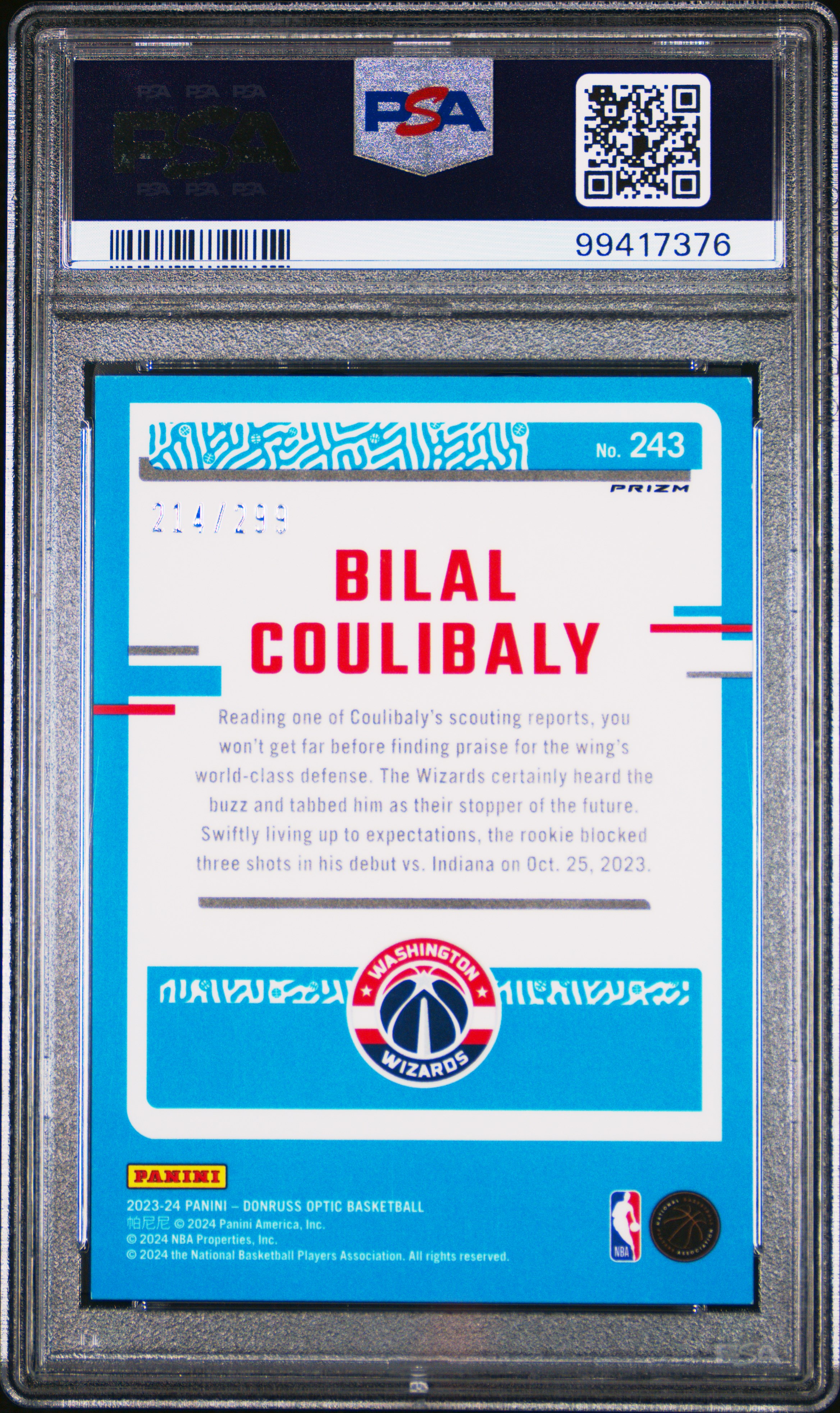 2023 Panini Donruss Optic Bilal Coulibaly #243 (Red Velocity) Gem Mt 10 back
