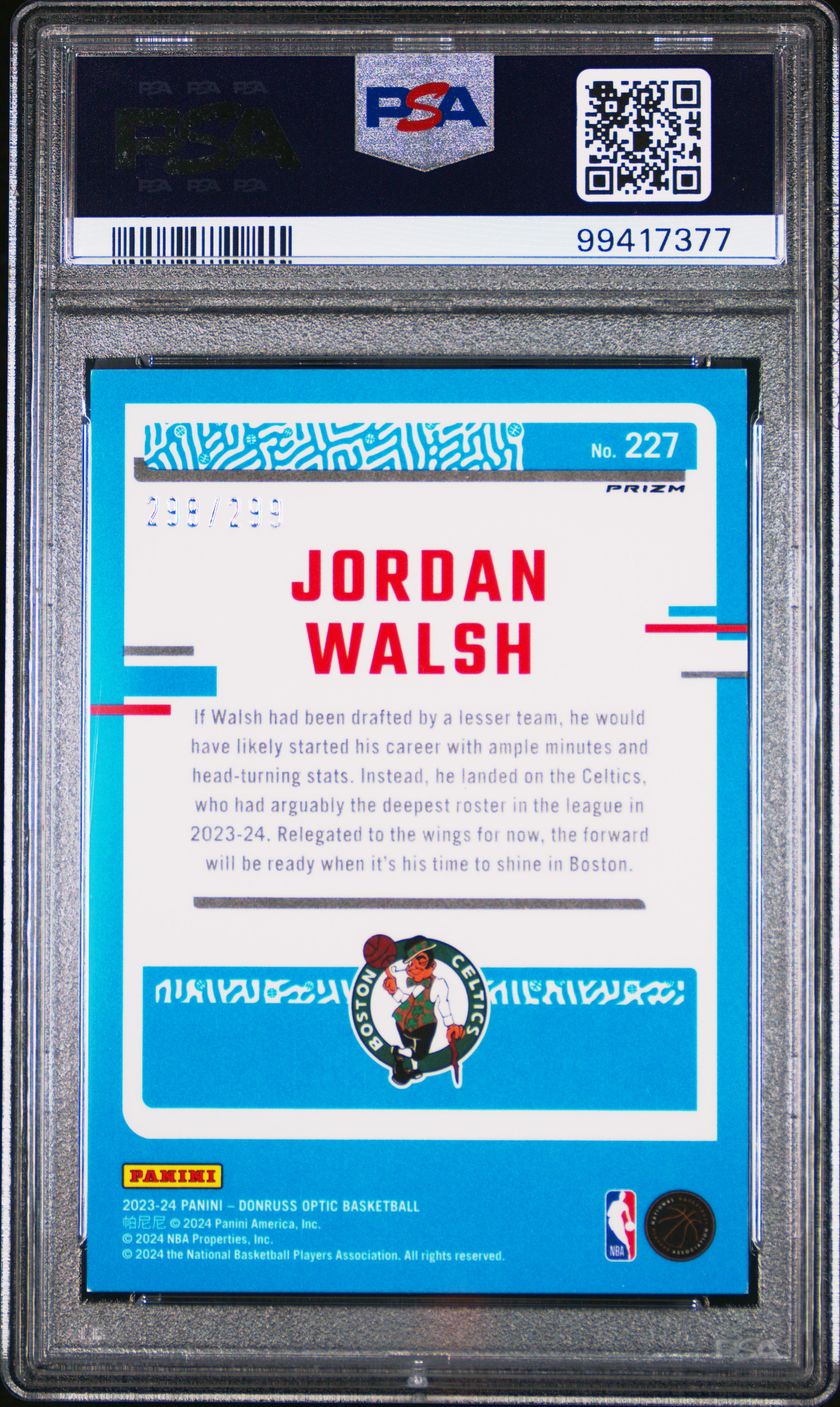 2023 Panini Donruss Optic Jordan Walsh #227 (Red Velocity) Mint 9 back